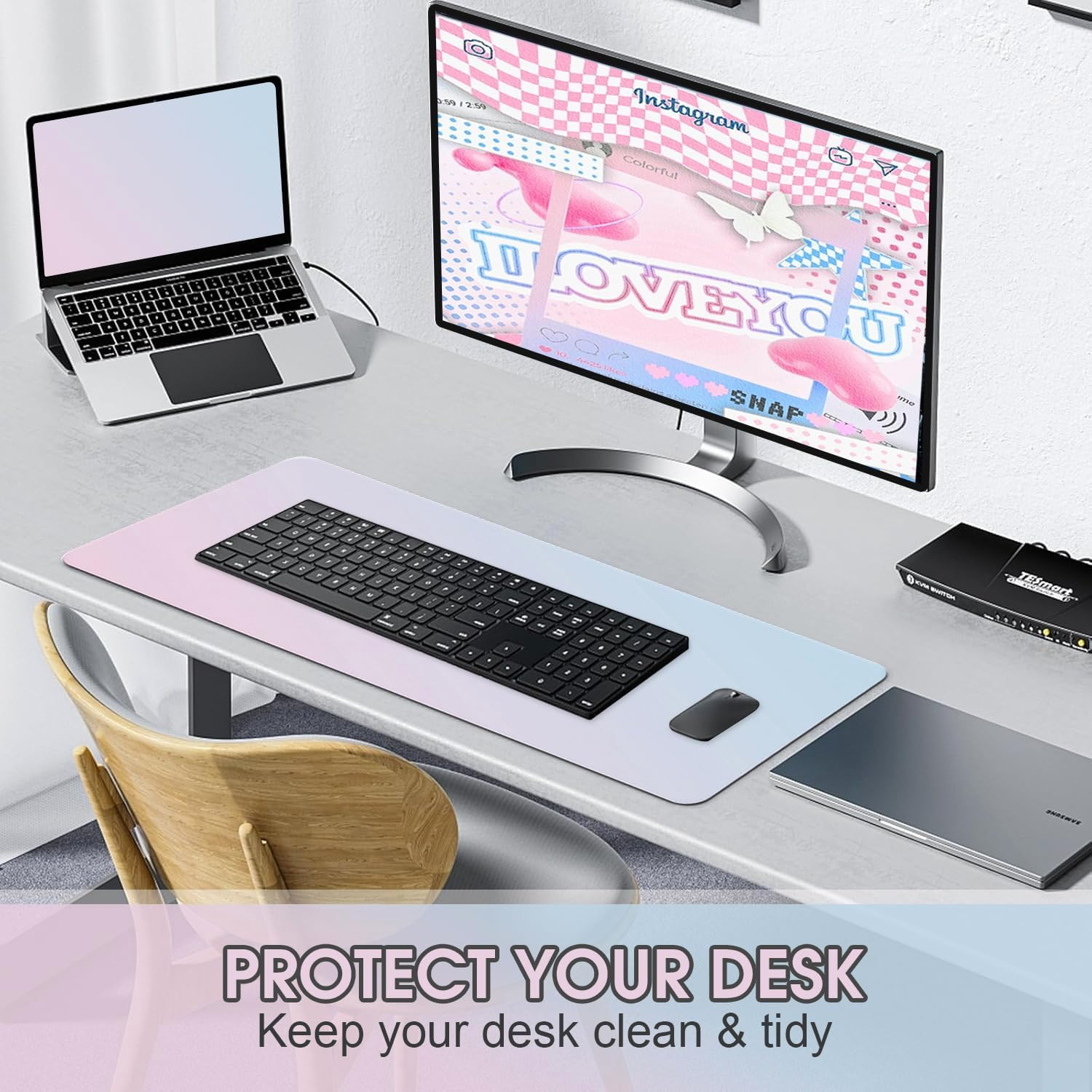 Chamgeco Large Gaming Mouse Pad with Stitched Edges, Desk Mat Desk Pad Mouse Pads with Anti-Slip Rubber Base, Desk Protector Mousepad for Computer Keyboard Laptop Home Office Decor (Color 1, 90*40CM) image number 3