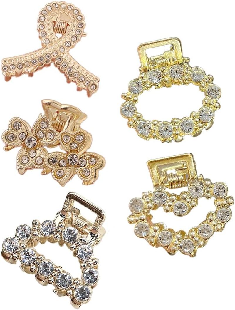 Small Hair Clips, Pack of 5 Metal Mini Hair Clips, Small, Crystals Small Hair Clips, Non-Slip Hair Clip, Small, Hair Accessories for Women and Girls (A) image number 1