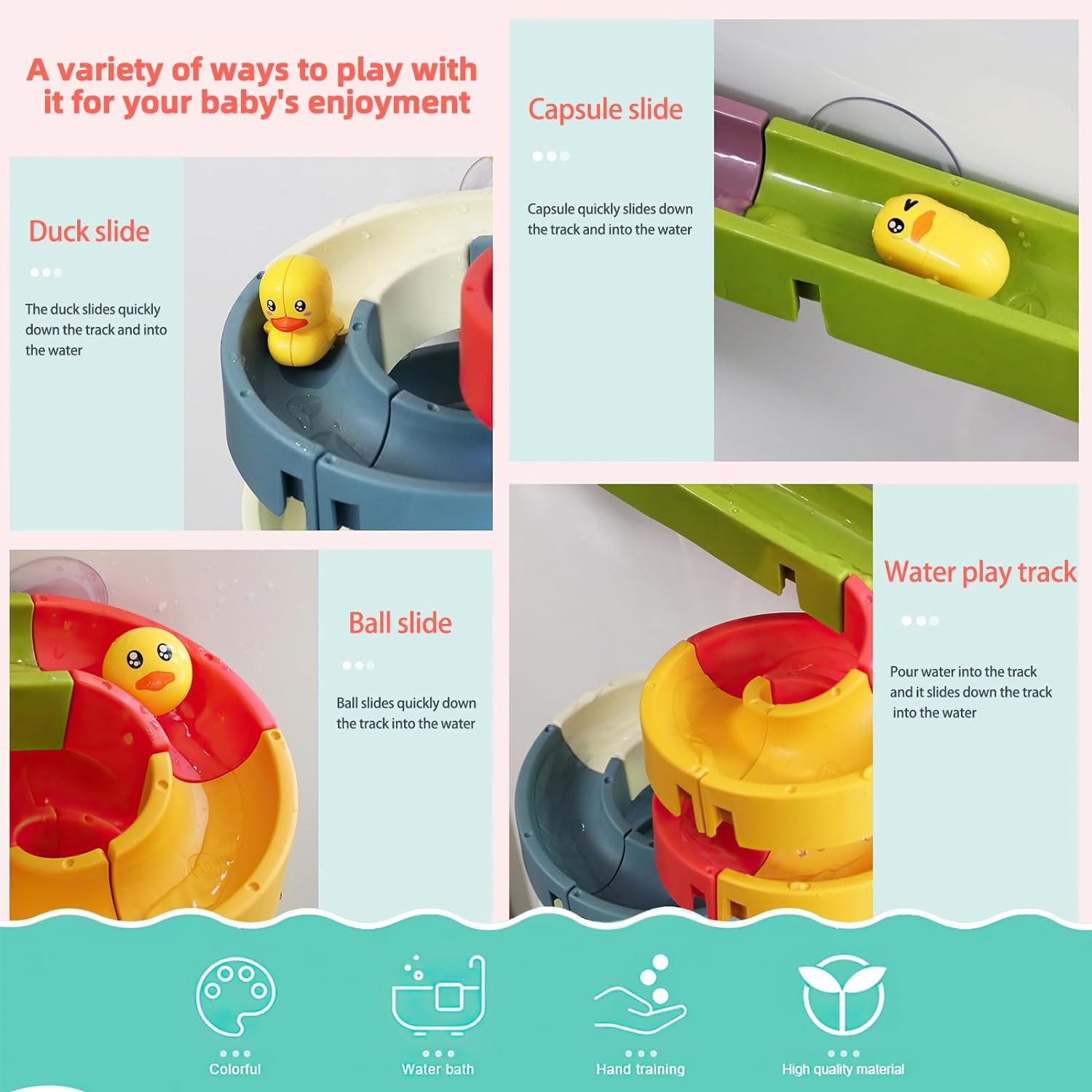 Bath Toys - 62Pcs Kids Bath Toys ，Children'S Bath Slide Toy with Suction Cups，Balls Track Game Shower Water Slide ，DIY Educational Bath Watermill Toy for Bathtub Toys for 3 4 5 6 Year Olds Boys Girls image number 6