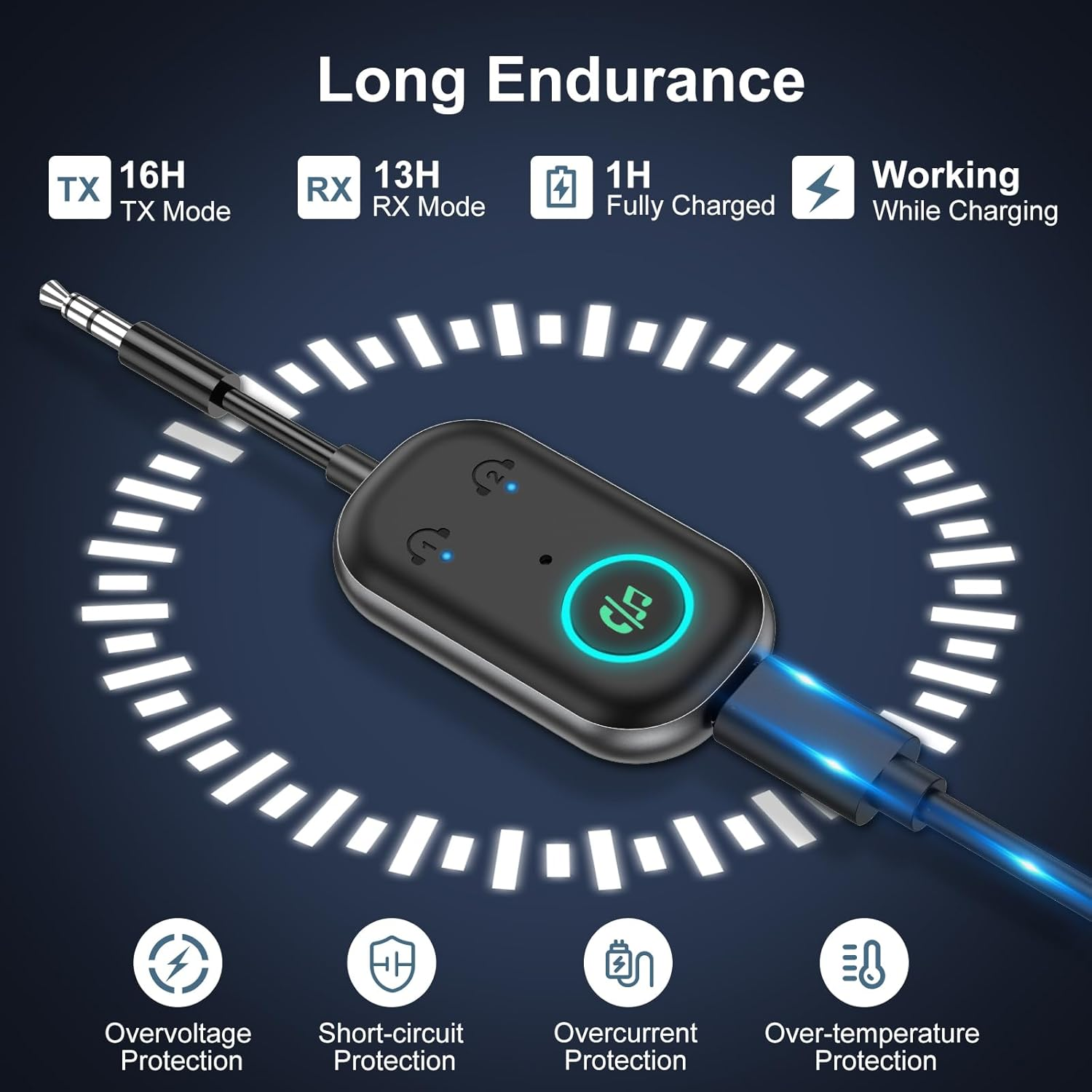 AMIR Bluetooth 5.3 Transmitter Receiver, 2-In-1 Airplane Bluetooth Adapter with Dual Connection, 13Hr Playtime, Plug and Play, Portable Bluetooth Headphone Adapter for TV, Hifi, Airplane, Speaker image number 5