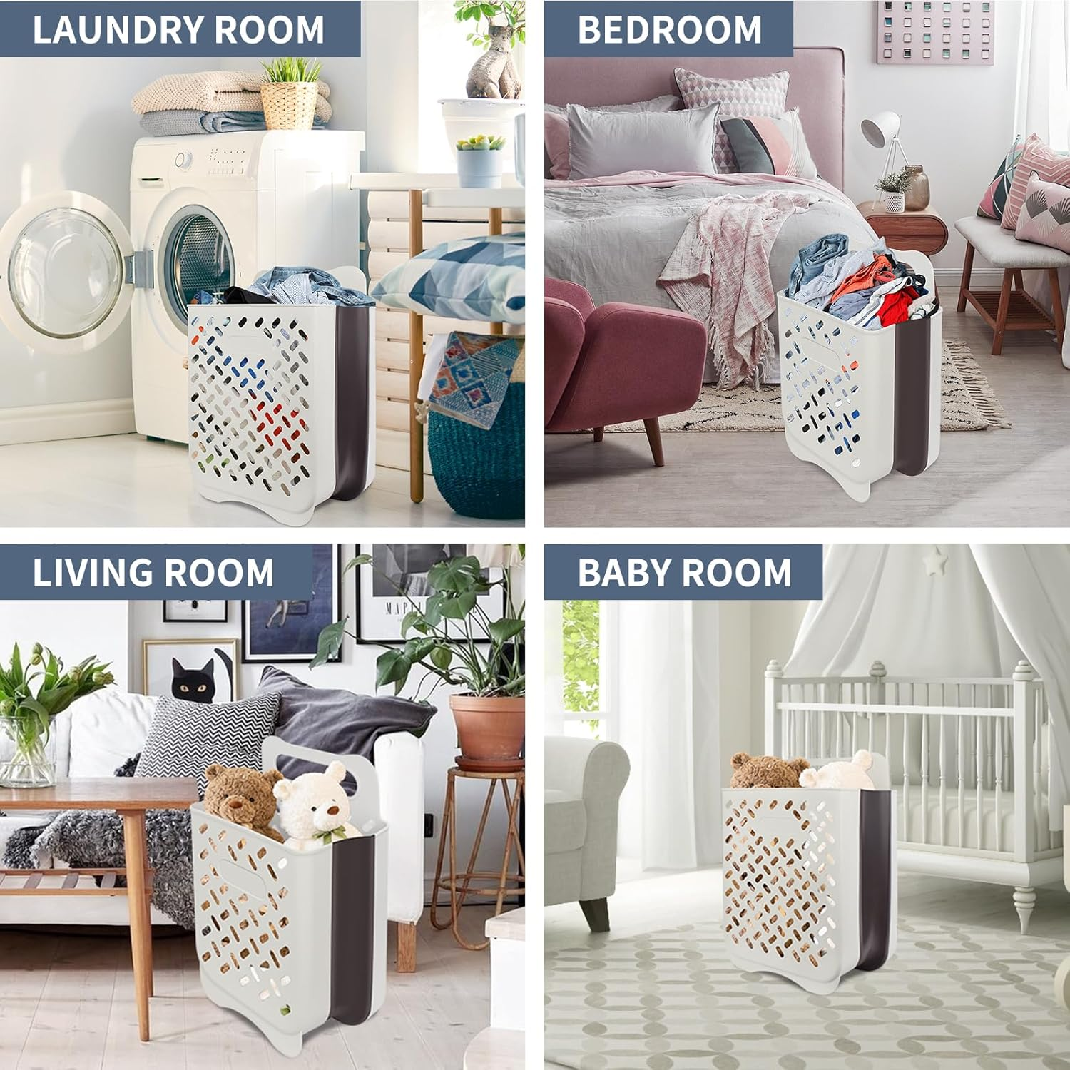 CASONNIK Laundry Hamper，2 Packs Large Laundry Basket, Foldable Laundry Basket Plastic,Wall Hanging Storage Basket，Multi-Function Storage for Bedroom and Bathroom image number 4