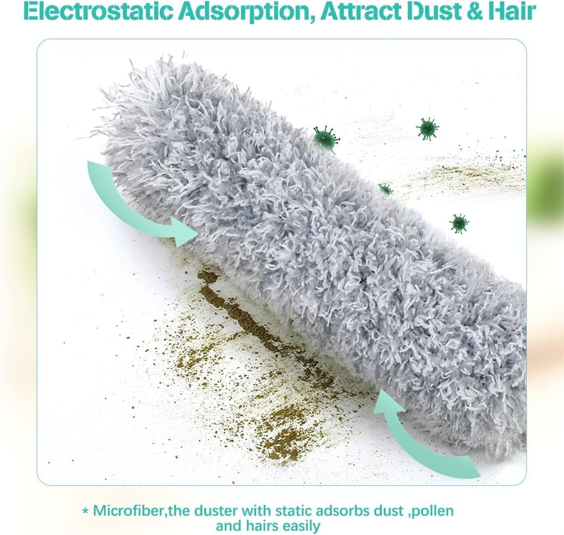 XXWZJH Microfiber Feather Duster,30-100 Inches Extra Long Cobweb Cleaner, Bendable Head, Non-Scratch, Washable for Ceiling, Fan,With Extendable Pole (Grey) image number 2