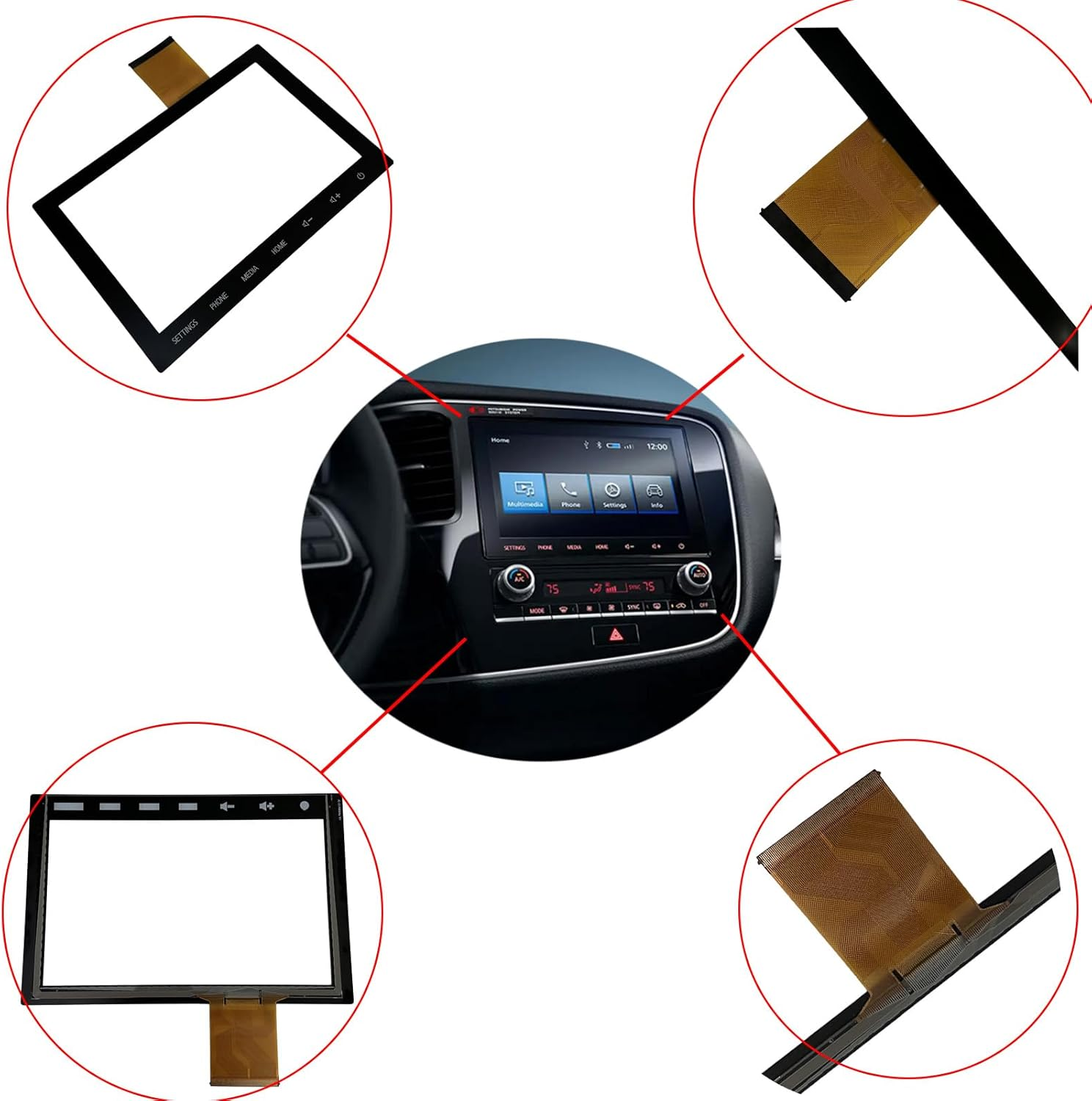 Touch Screen Digitizer Glass on Navigation Radio LCD 8 Inch Replacement Fit Mitsubishi Outlander Mirage 2020 2021 2022 Replaced OE# 8740A103 8740A098 (Without LCD) image number 1