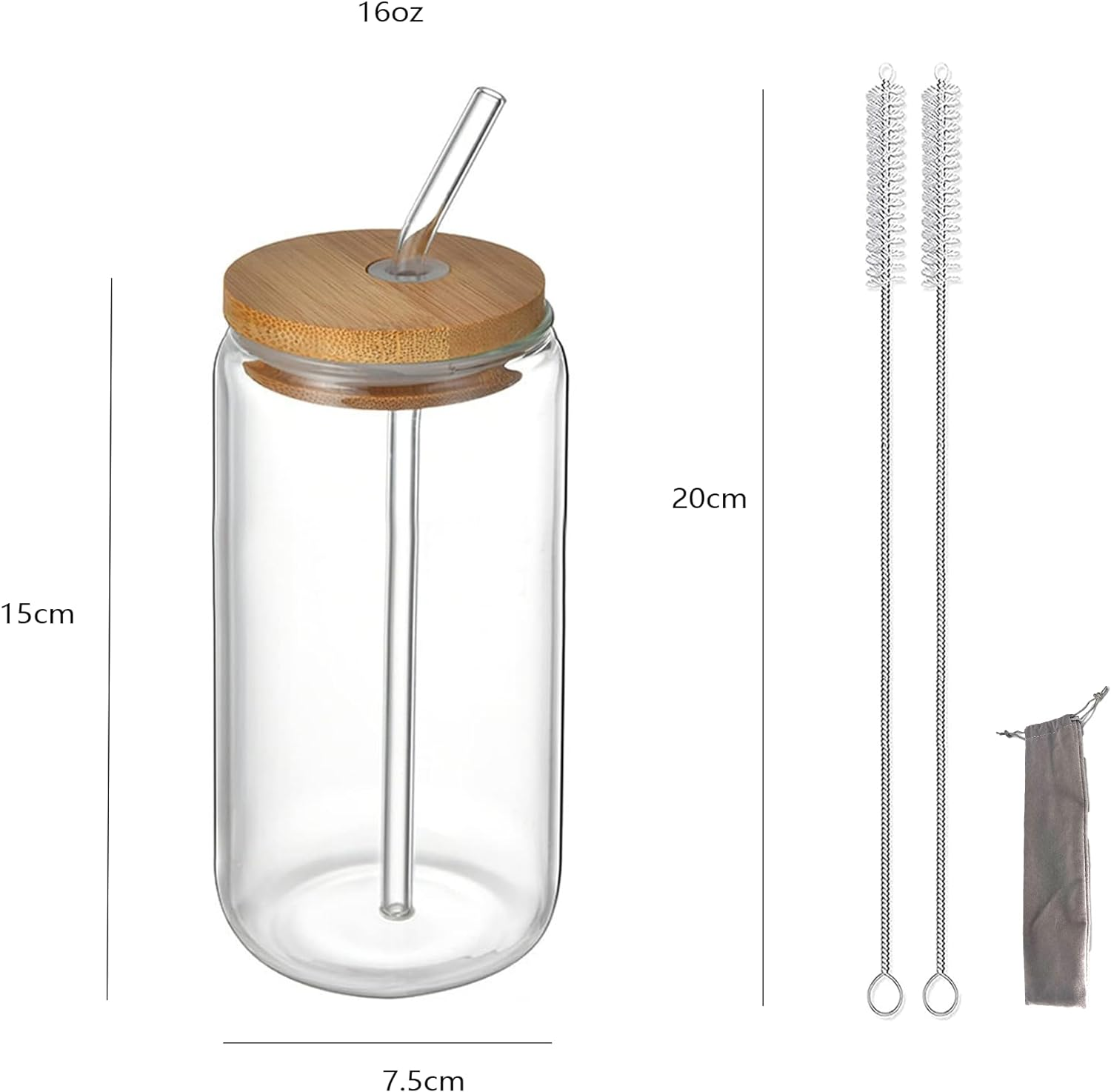 Drinking Glasses Cups with Lids and Straws，And Brushes - 16 Oz Mason Jar Cups Tumbler Cup - Set of 4, Includes Lids and Glass Straws - Perfect for Coffee, Smoothies, Candy，Kitchen，And More! image number 4