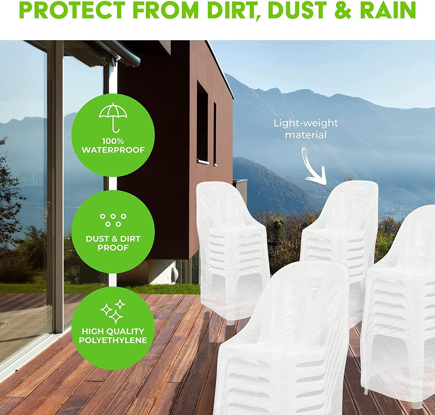 [4PCE] Garden Greens Outdoor Stacked Chair Covers, Waterproof Stacked Chair Covers, Shield Your Furniture from Rain, Sun, and Dust image number 4