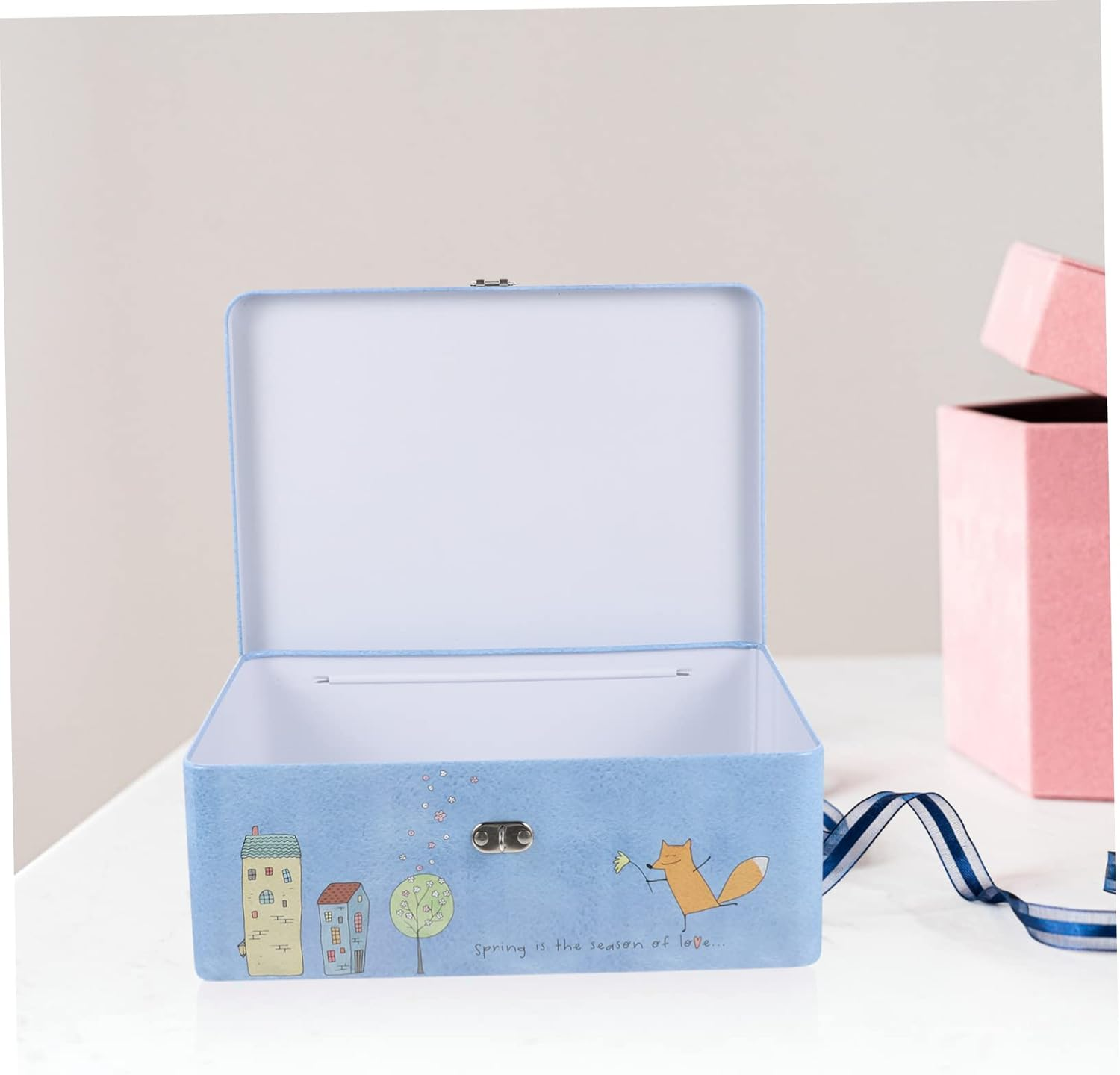 Jojofuny Vintage Tin Storage Box Lock Large Retro Metal Keepsake Storage Box Portable Desktop Organizer for Home Office image number 5