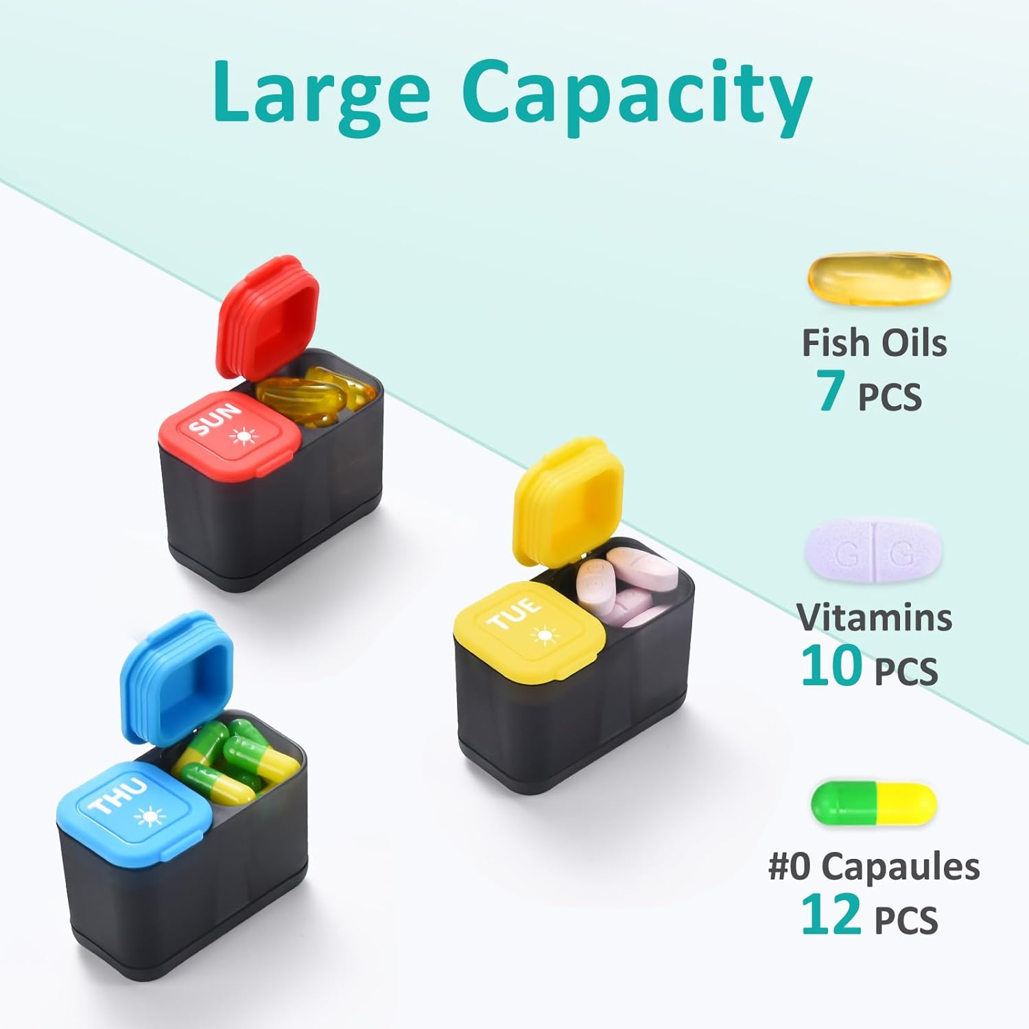 Fullicon Moisture-Proof Pill Organizer 2 Times a Day, Weekly Pill Boxes & Organiser with Silicone Lids, Large Capacity AM PM Pill Organizer 7 Day, Travel Pill Case for Vitamins (Black Rainbow) image number 6