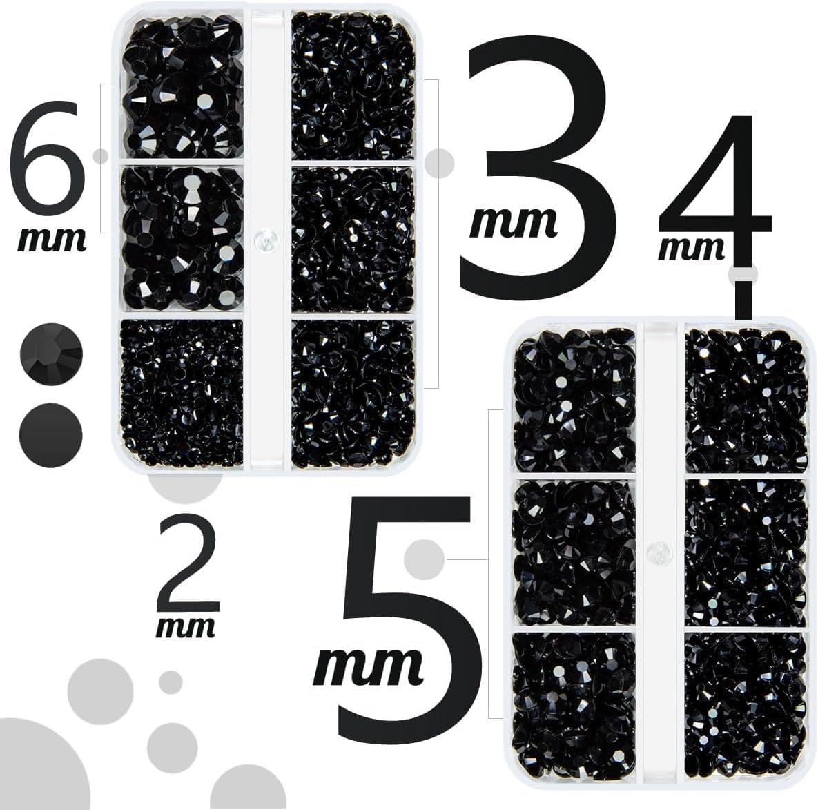 Resin Flatback Rhinestones for Nails DIY Crafts Bedazzling Non-Hotfix Mixed Sizes 2-6Mm Black Gems - Orevan image number 4