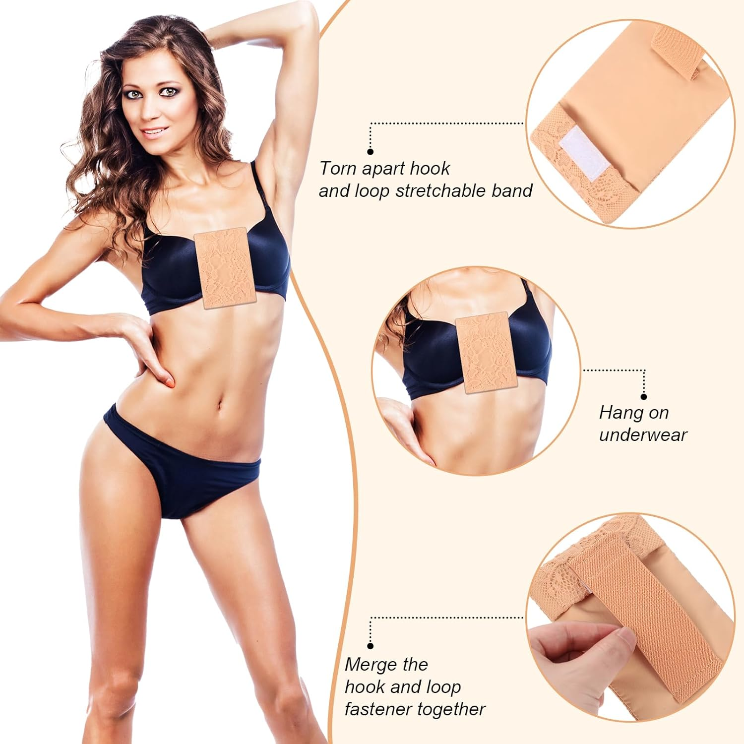 Saintrygo 2 Pcs Bra Wallet Lace Women Travel Bra Pocket Pouch Breathable Latent Wallet Secret Pocket Discrete Latent Travel Pouch Money Belt for Wome, White, Beige, Hidden Bra Wallets image number 3