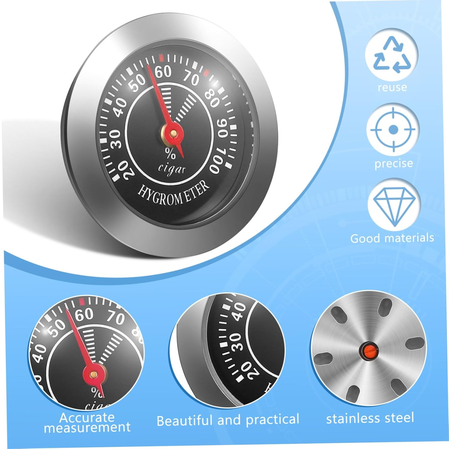Veemoon round Mechanical Analog Hygrometer for Cigar Humidors and Musical Instrument Cases Accurate Humidity Gauge Portable Small Black Moisture image number 2