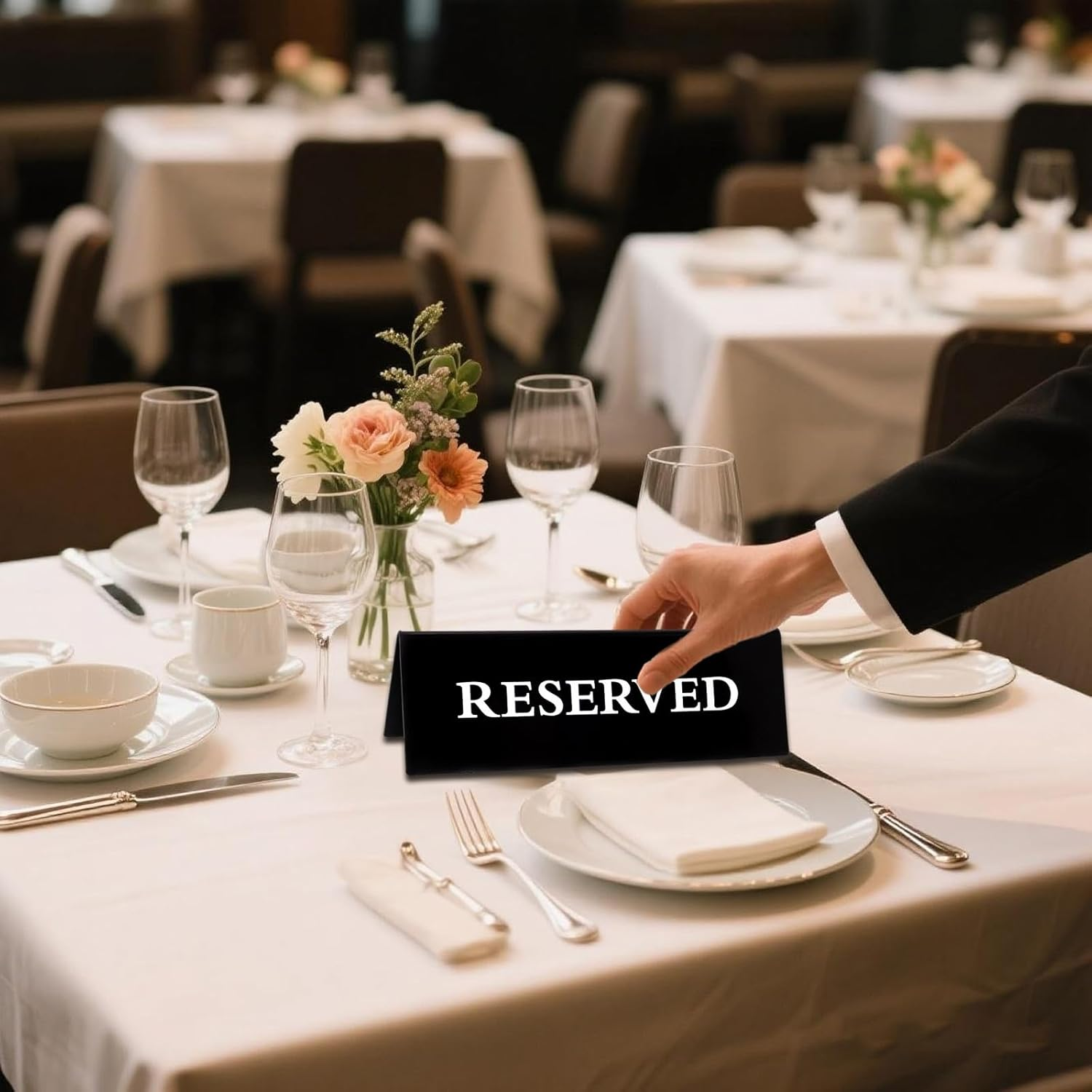 6 Pieces Plastic Reserved Table Sign for Wedding 5.9 X 2 Inches Acrylic Double Side Table Tent Black Guest Reserve Seating Signs Reservation Tables Seat Sign for Restaurant Chairs Wedding (Black, 5.9*2 Inches) image number 5