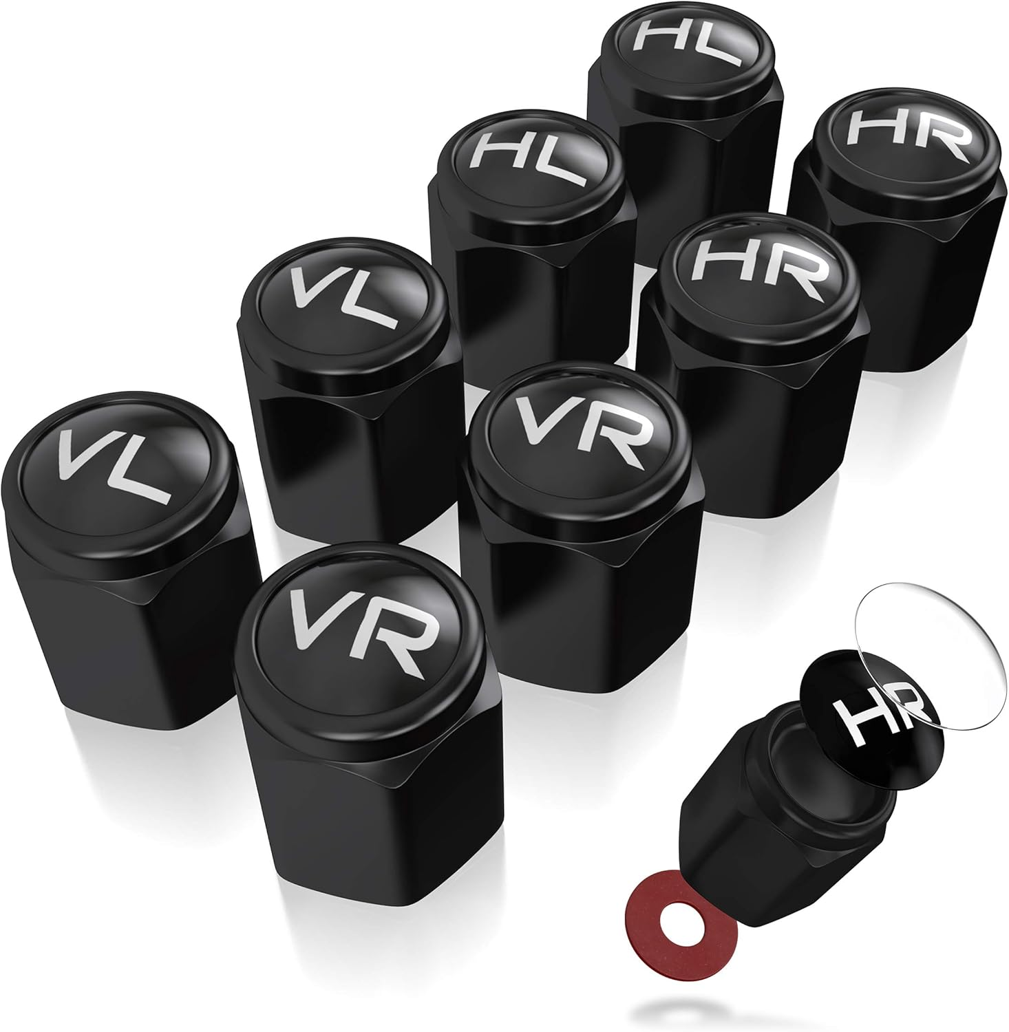 JK Trade&reg; 8 X ABS Plastic Car Valve Caps for Tyre Marking with Integrated Seal for Stored Winter and Summer Tyres, Universal, Car Accessories (Black V1)