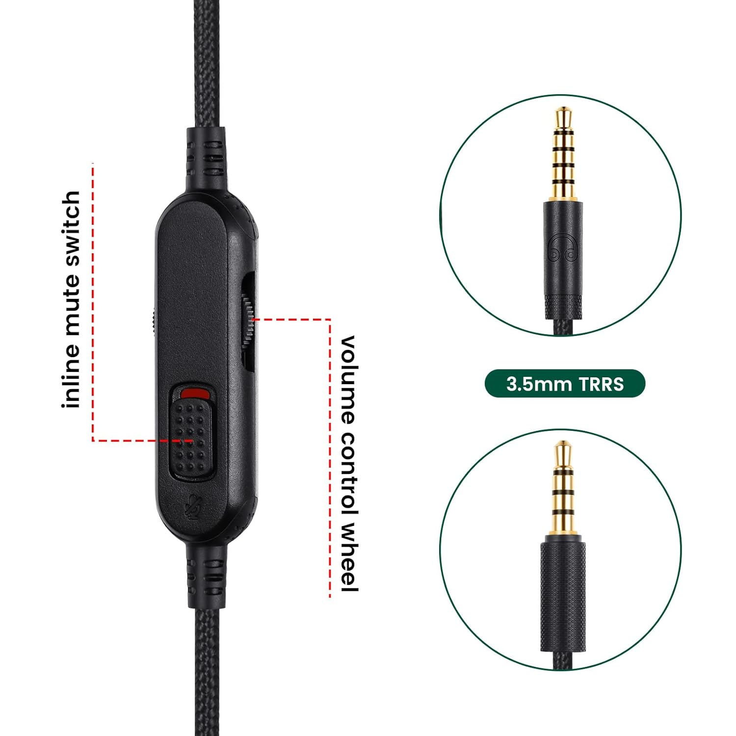 G Pro X Cord, Detachable Gaming Headset Cable Replacement for Logitech G Pro / G433 / G233, 3.5Mm(1/8") Nylon Braided Wire with Inline Mute Switch and Volume Controller, 6Ft Long image number 6