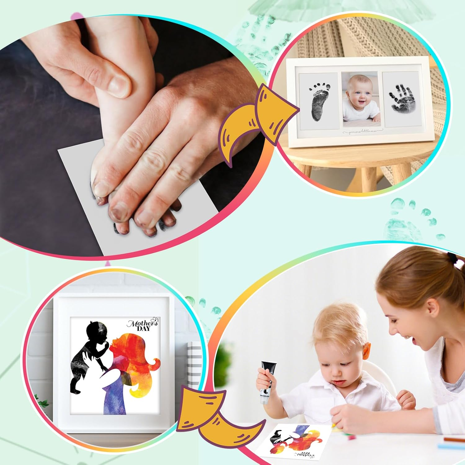 75Ml Black Baby Hand and Footprint Ink Kit, Baby Handprint Footprint Paint, Dog Cat Paw Print Kit, Washable, Non Toxic Acid-Free, Safe Gentle for Home Christmas New Year DIY Keepsake Stamp image number 4