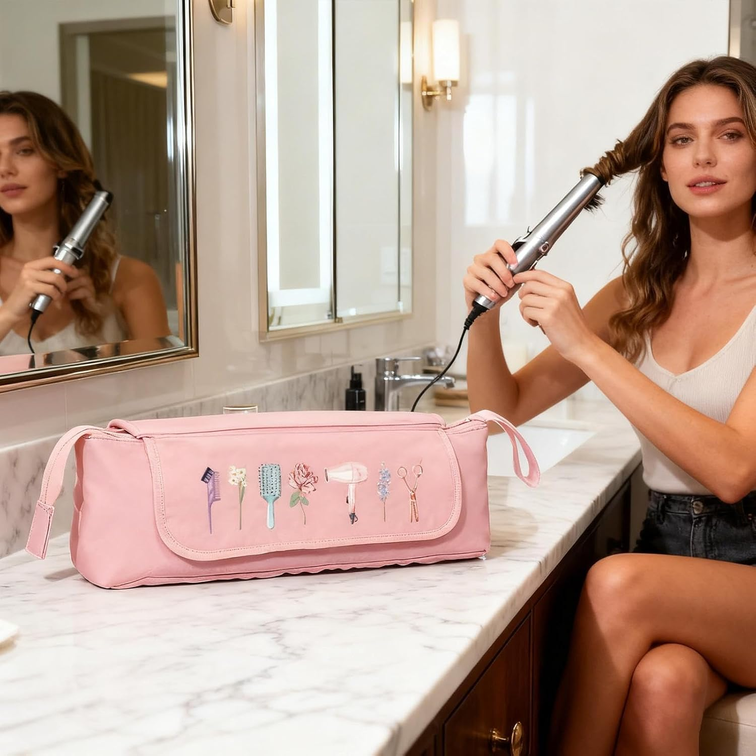 YNPQTDS Hairdressing Device Travel Bag, Portable Waterproof Heat Resistant Divider Bag for Hair Straighteners and Hair Accessories for Straighteners Scissors Hair Dryer image number 3