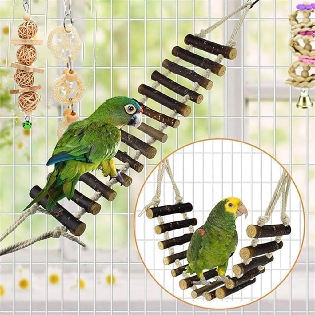 8 Pcs Bird Parrot Swing Toys, Chewing Standing Hanging Perch Hammock Climbing Ladder Bird Cage Toys for Parakeet,Budgerigar,Conure, Mynah, Cockatiel,Love Birds, Finches and Other Small to Medium Birds image number 3