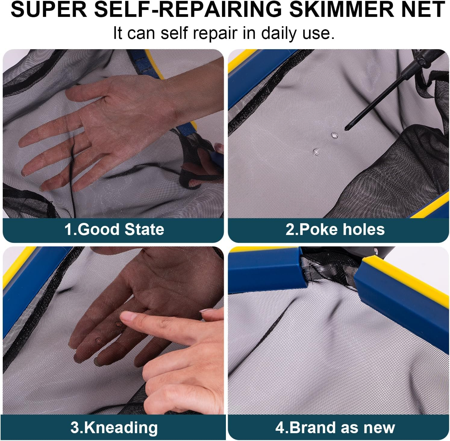 POOLAZA Pool Net Skimmer, Fine Mesh Pool Skimmer Net with Deep Bag, Durable Pool Nets for Cleaning with Aluminum Frame & Handle, Larger Capacity Pool Leaf Skimmer, Pool Leaf Net with Easy Scoop Edge image number 5