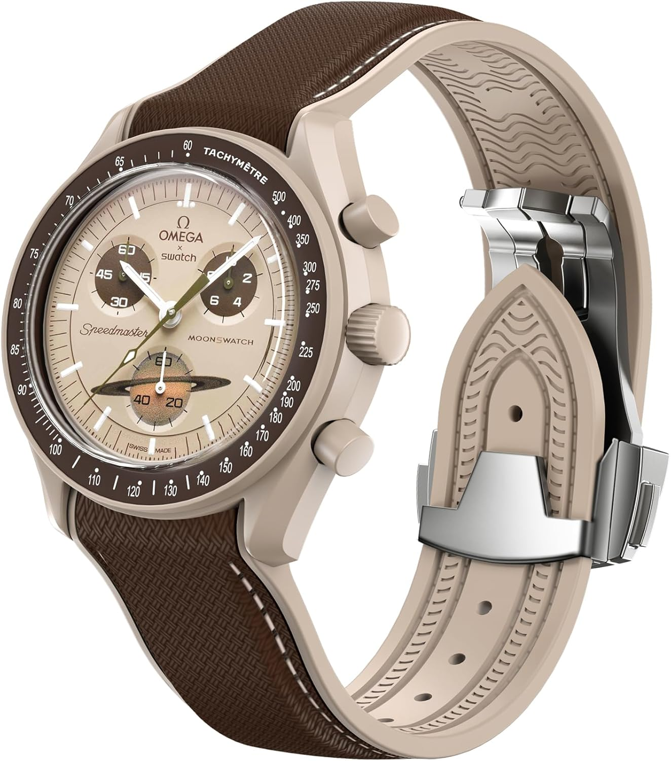 REBANDACE Strap for Omega X Swatch Moonswatch Watch 20Mm,Folding Buckle Strap Compatible Omega Swatch Moonswatch Speedmaster,Curved No Gap Replacement Strap Fo Swatch Omega Men Women