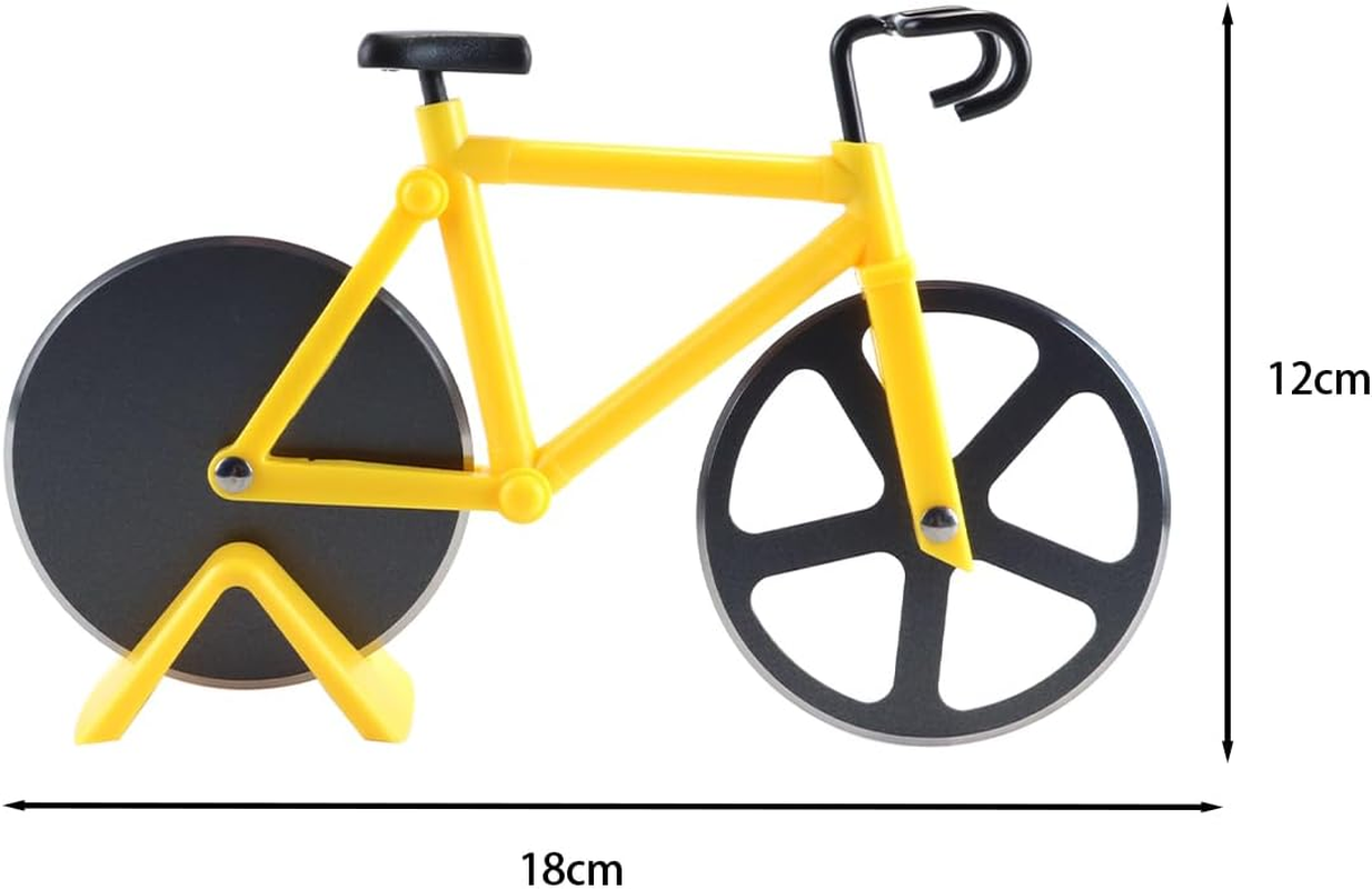 ANCLLO Bicycle Pizza Cutter Stainless Steel Wheel Cutter Double Slicer with Sharp Cutting Wheel and Stand for Kitchen Parties Yellow image number 6