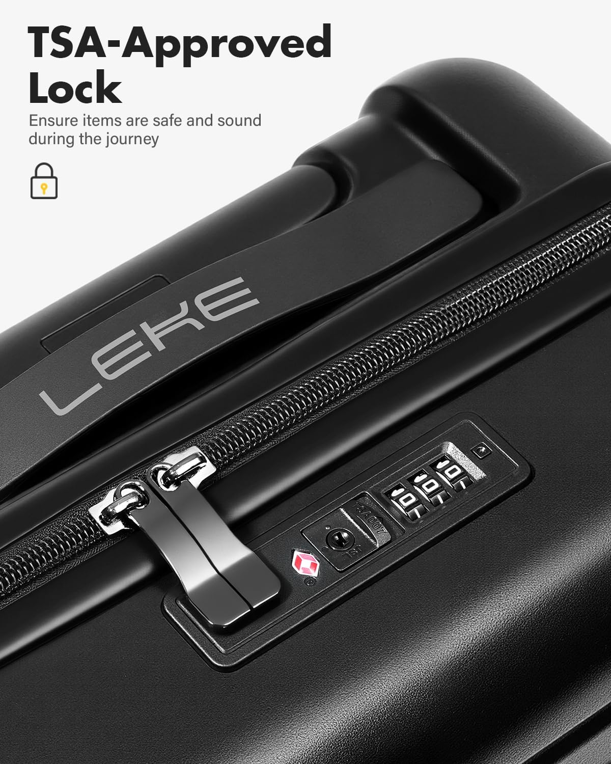 Lekesky 20 Inch Carry on Luggage for Airplanes - Hard Shell Suitcase Lightweight Spinner Wheels Durable ABS Carry on Suitcase for Travel Weekend Trips Women Men, Black image number 4