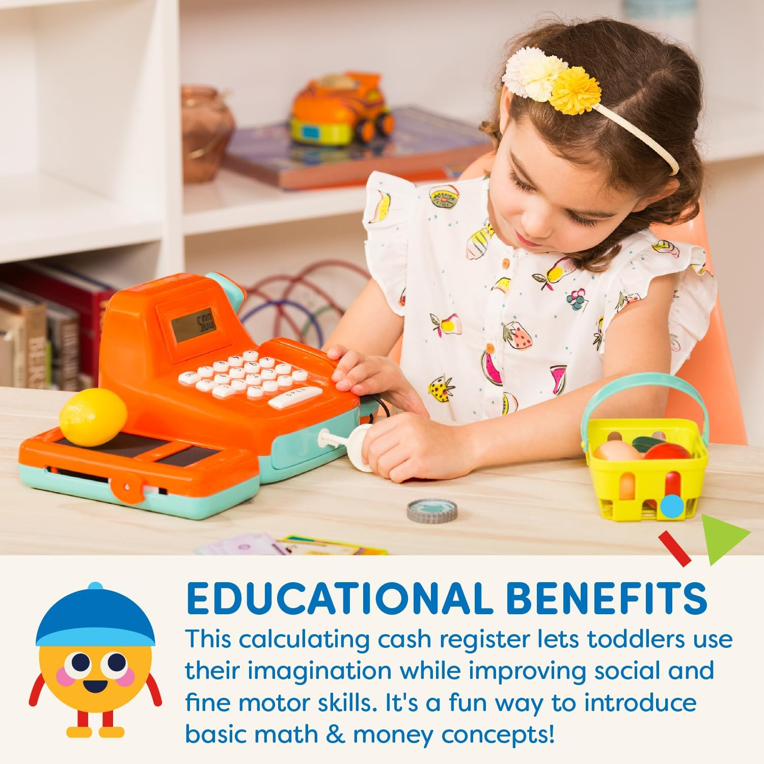 Battat Cash Register Toy Playset &Acirc;&euro;&ldquo; Pretend Play Kids Calculator Cash Register with Accessories for 3+ (26-Pieces),Orange image number 6