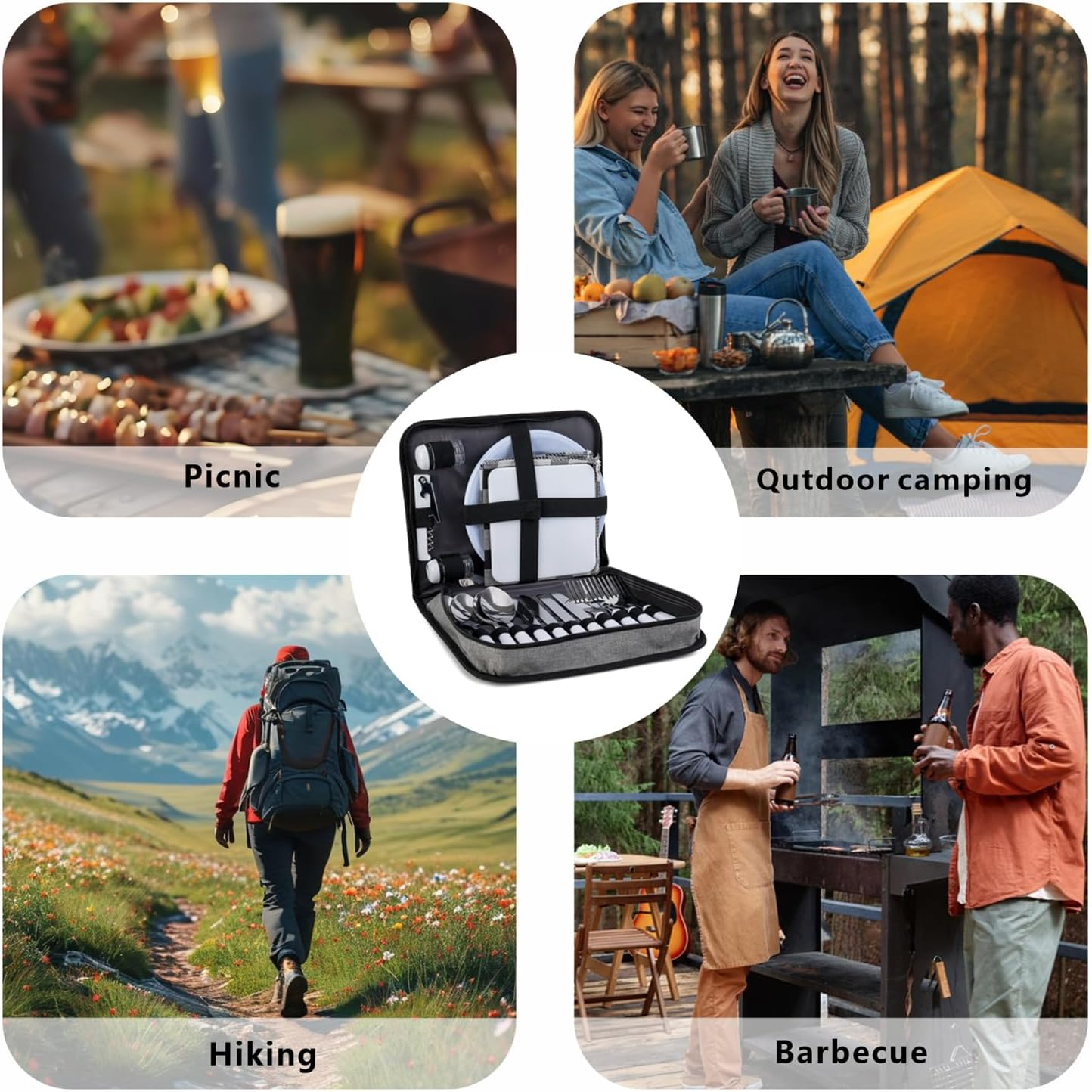 Picnic Set for 2 - Includes 16 Pcs, Portable Travel Utensils with Case, Reusable Camping Cutlery Plates, Stainless Steel of Spoons and Forks, for Hiking, Camp, BBQ, Gift image number 6