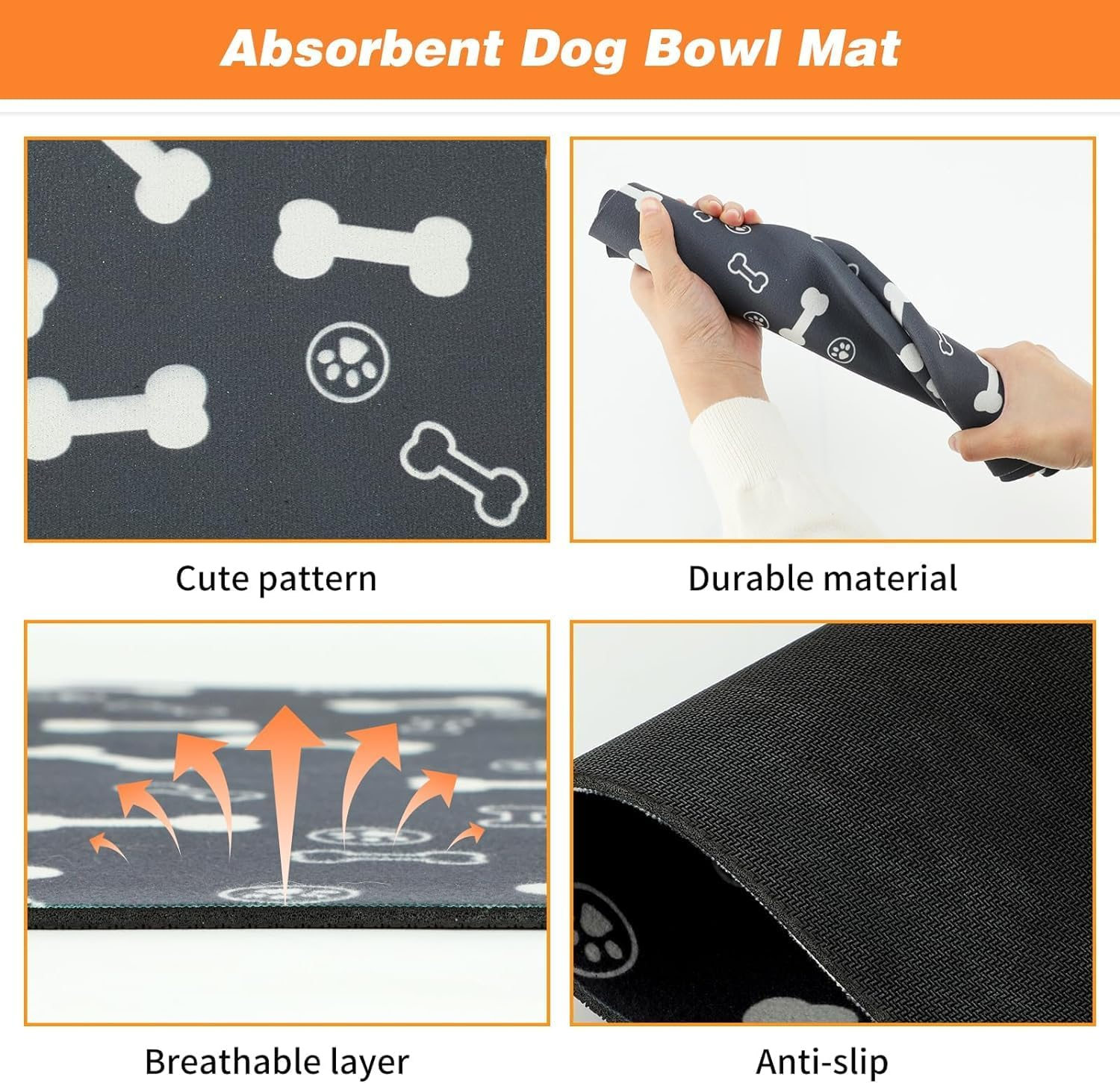 THJOPOKEEL Pet Feeding Mats, Super Absorbent Non Slip Dog Cat Food Mat, Waterproof Dirt Resistant Cat Dog Placemat Pet Water Dispenser Mat 20 X 14 Inches image number 2