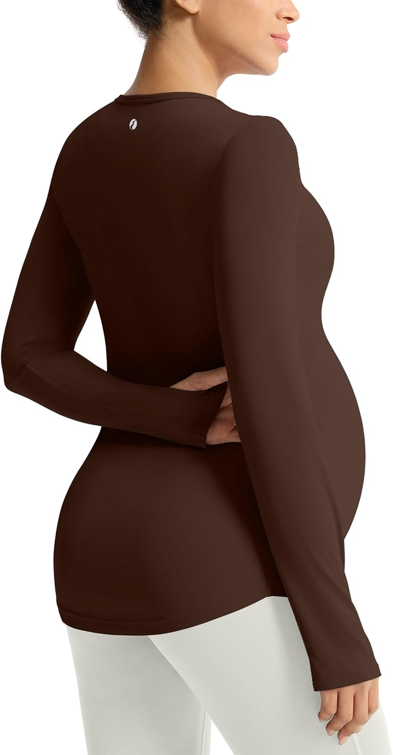Mama Land Maternity Long Sleeve Shirts - Pregnancy Crewneck Basic Soft Tops for Workout Athletic Yoga Casual Clothes image number 1