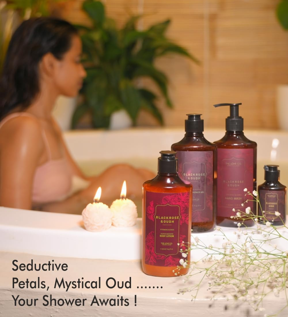 THE LOVE CO. Mesmerising Black Rose & Oud Foaming Body Wash 300Ml - Shower Gel for Women - Bodywashes for Men - Cleansing Bath Gel - Moisturizing Body Care