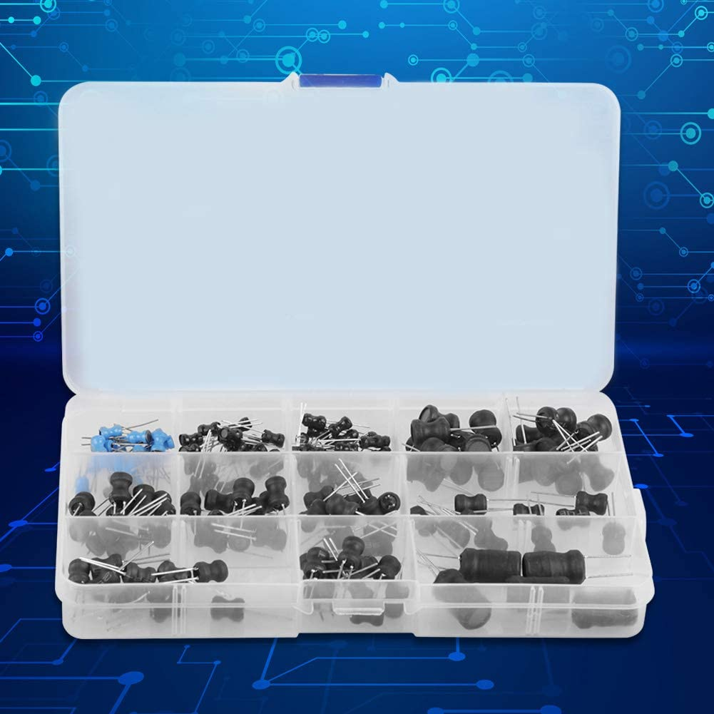 Inductors, 145Pcs 10Uh-10Mh 12 Portable Mini Values Choke Vertical Inductors Assorted Kit with Special Guide Pin Structure