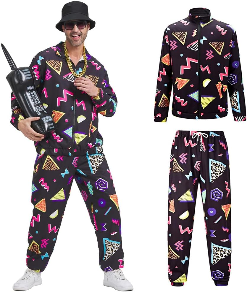 Slowton Women Men 80S 90S Costume - Retro Tracksuit Set Lightweight Long Sleeve Zippered Jacket Pant Set, Fashion Disco Clothing Outfit Sportswear Hip Hop Tracksuit for Rock Festivals Carnival Party image number 1