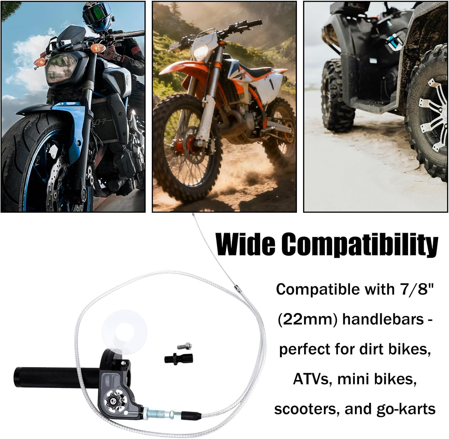 6Pcs Motorcycle Throttle Grip Assembly Kit, 7/8" 22Mm CNC Aluminum Quick Twist Throttle with Cable for Dirt Pit Bike ATV CRF KLX SSR TTR 50Cc 110Cc 125Cc 250Cc Motocross (Black) image number 2
