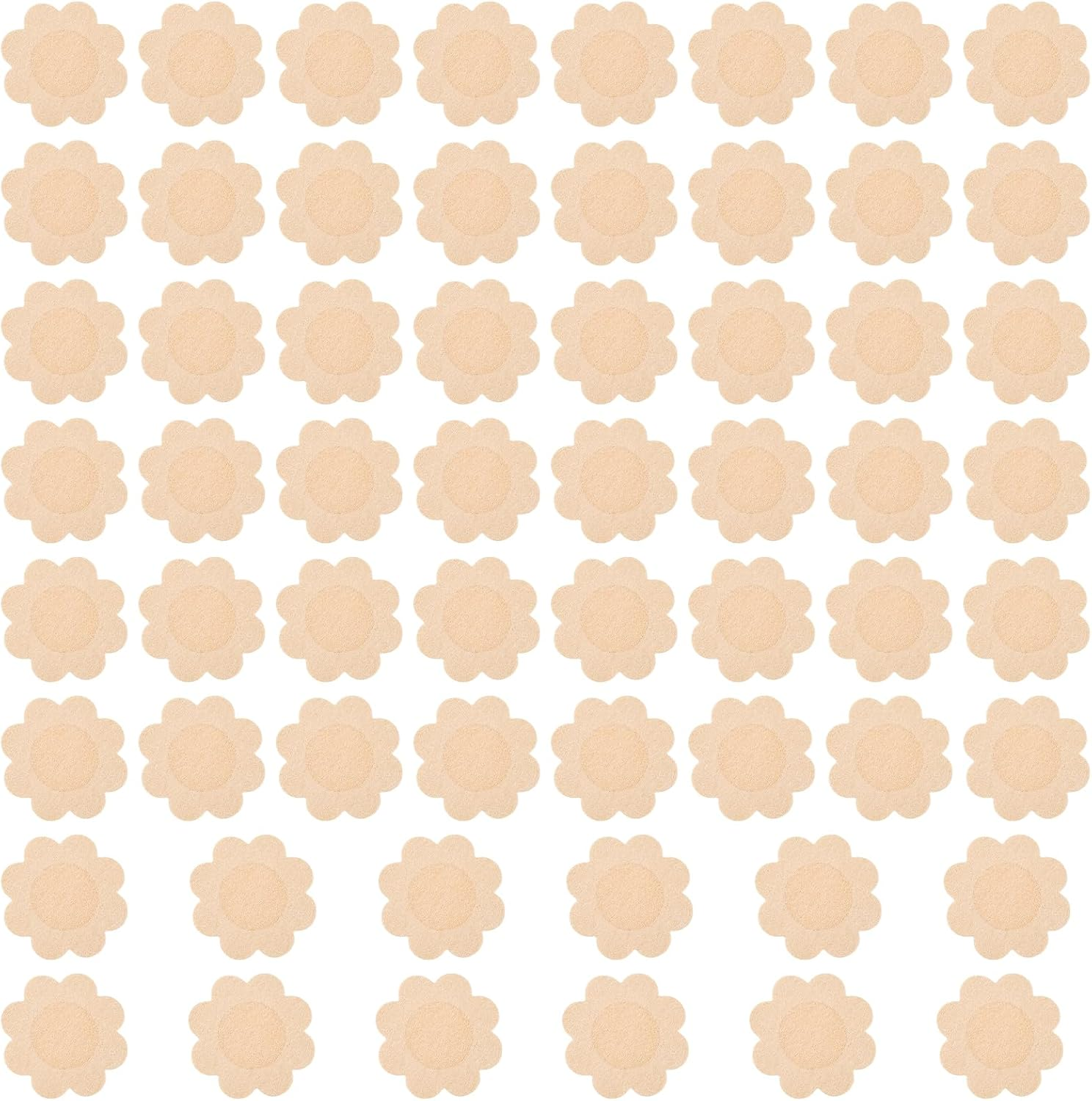 60 Pcs Disposable Nipple Covers, Breathable Self-Adhesive Pasties for Women & Men, Invisible Petal & round Shapes for Sports, Gym, Swimming (Nude)