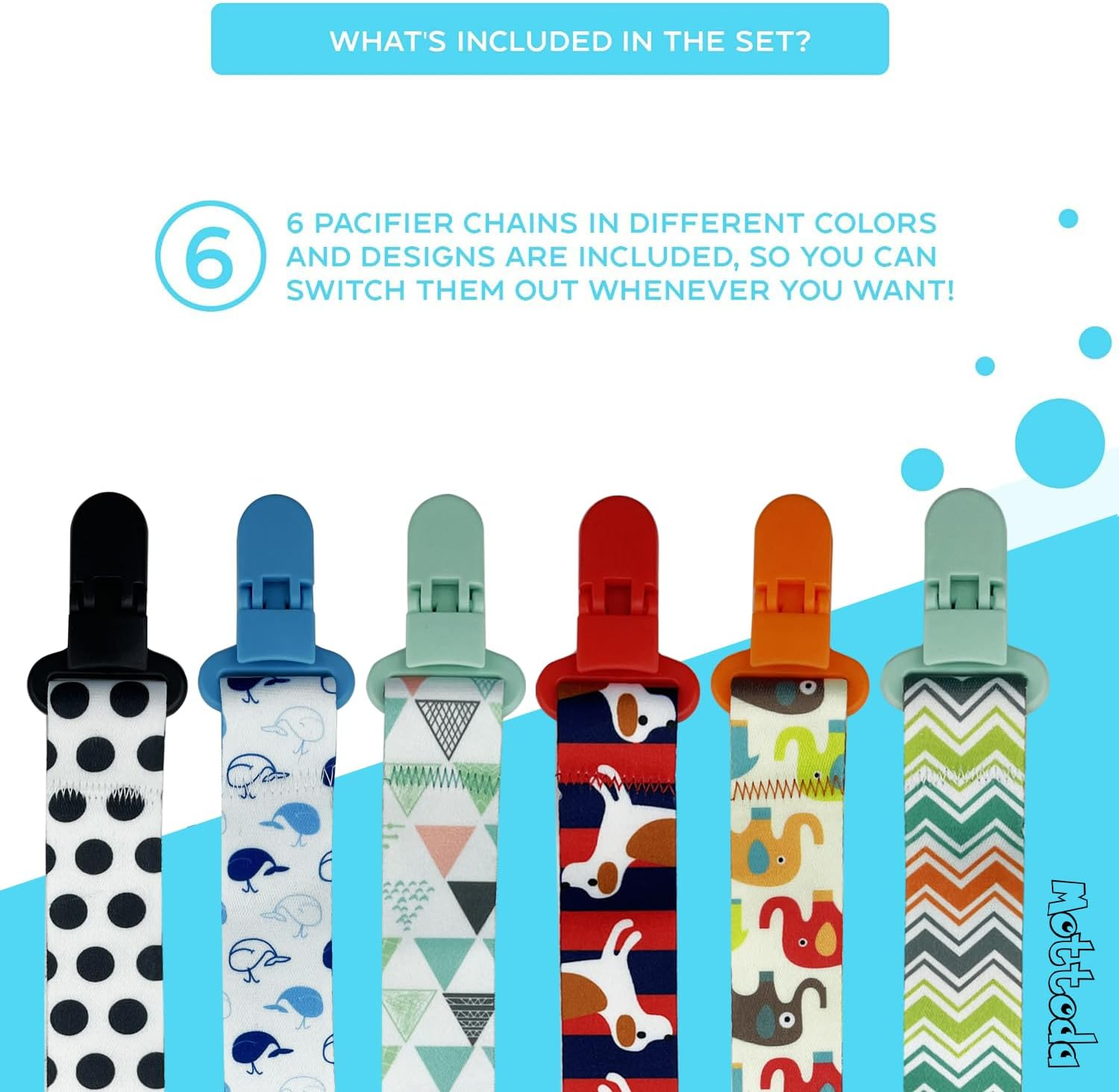 Set 6 Baby Pacifier Holder Clips - Dummy Clips Lightweight Universal Holder Leash for Boys and Girls Fits for Most Pacifiers - Protects Your Baby - Binkie Styles & Baby Teethers & Toys and Gift image number 4