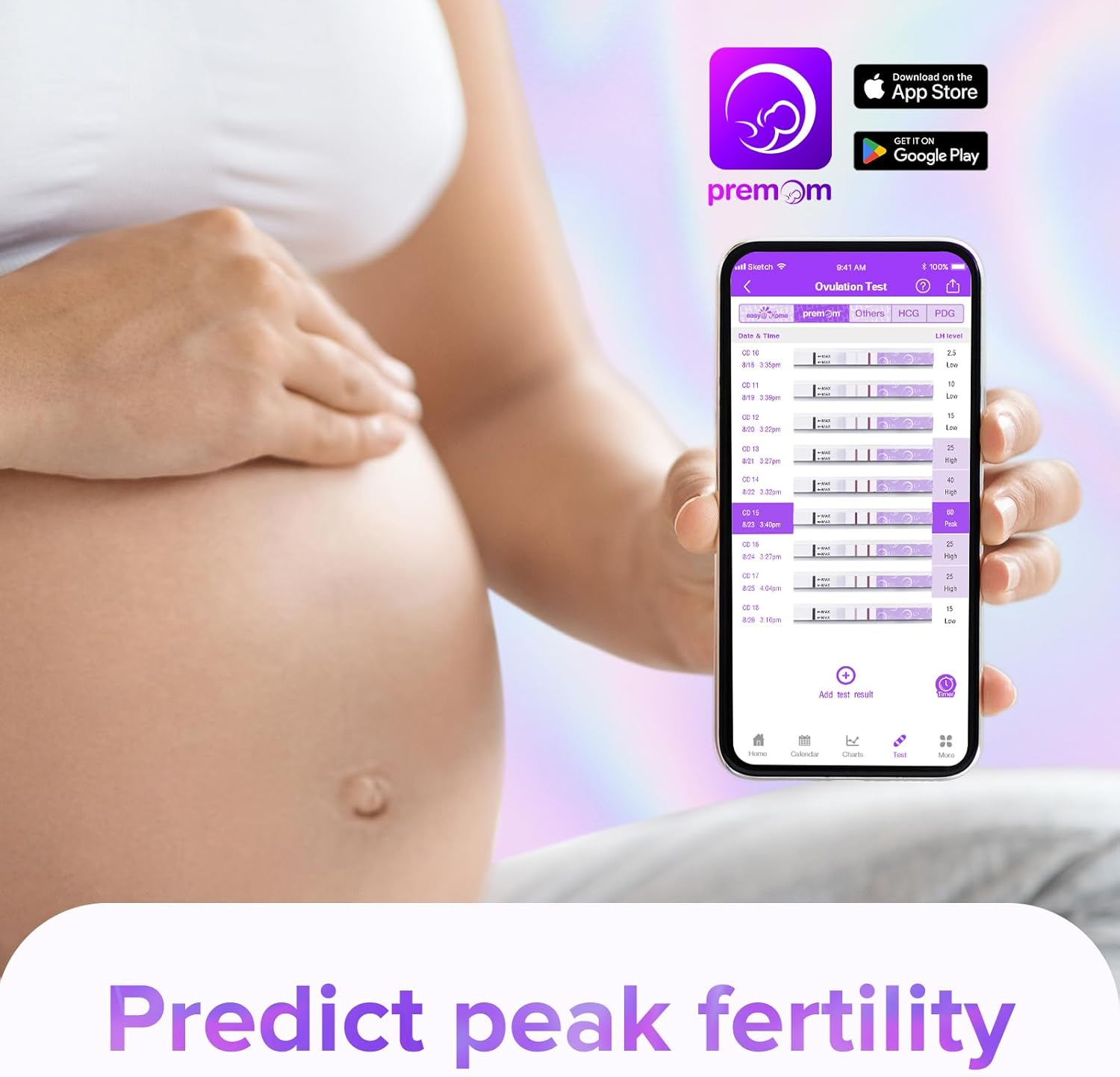 Premom Quantitative Ovulation Test Dip Card, Ovulation Predictor Kit with Digital Ovulation Reader APP, Numerical Ovulation Tests, 20 LH Tests image number 2