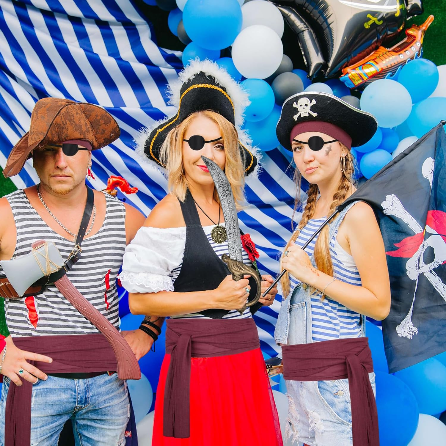 7 PCS Pirate Costume Women Men Kids,Captain Pirate Costume Accessories Set,Halloween Party Cosplay image number 1