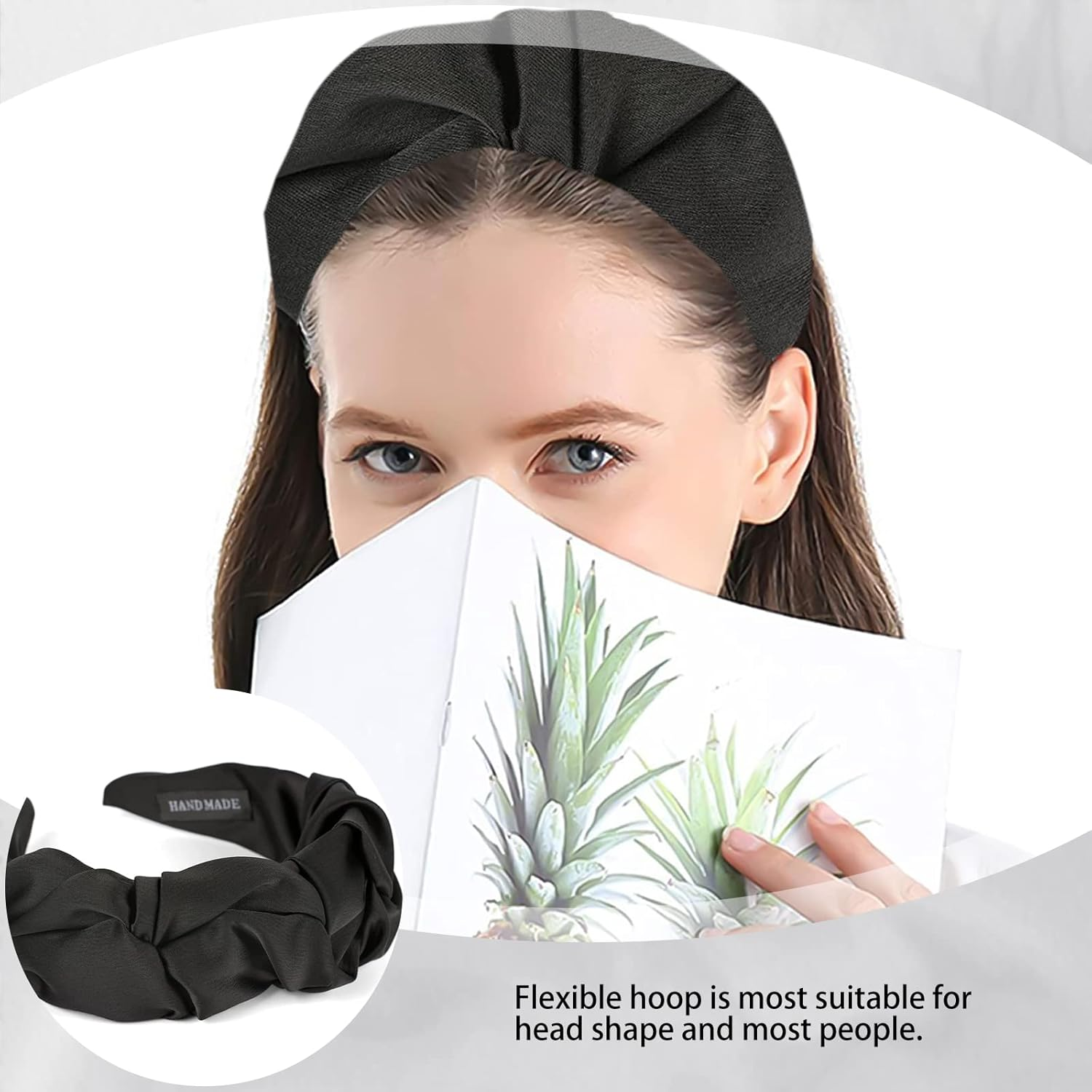Women'S Headband with Shimmering Braided Surface in Ruffle Look Headband Wide Headband Girls Soft Hair Gentle Comfortable Black - Black image number 2
