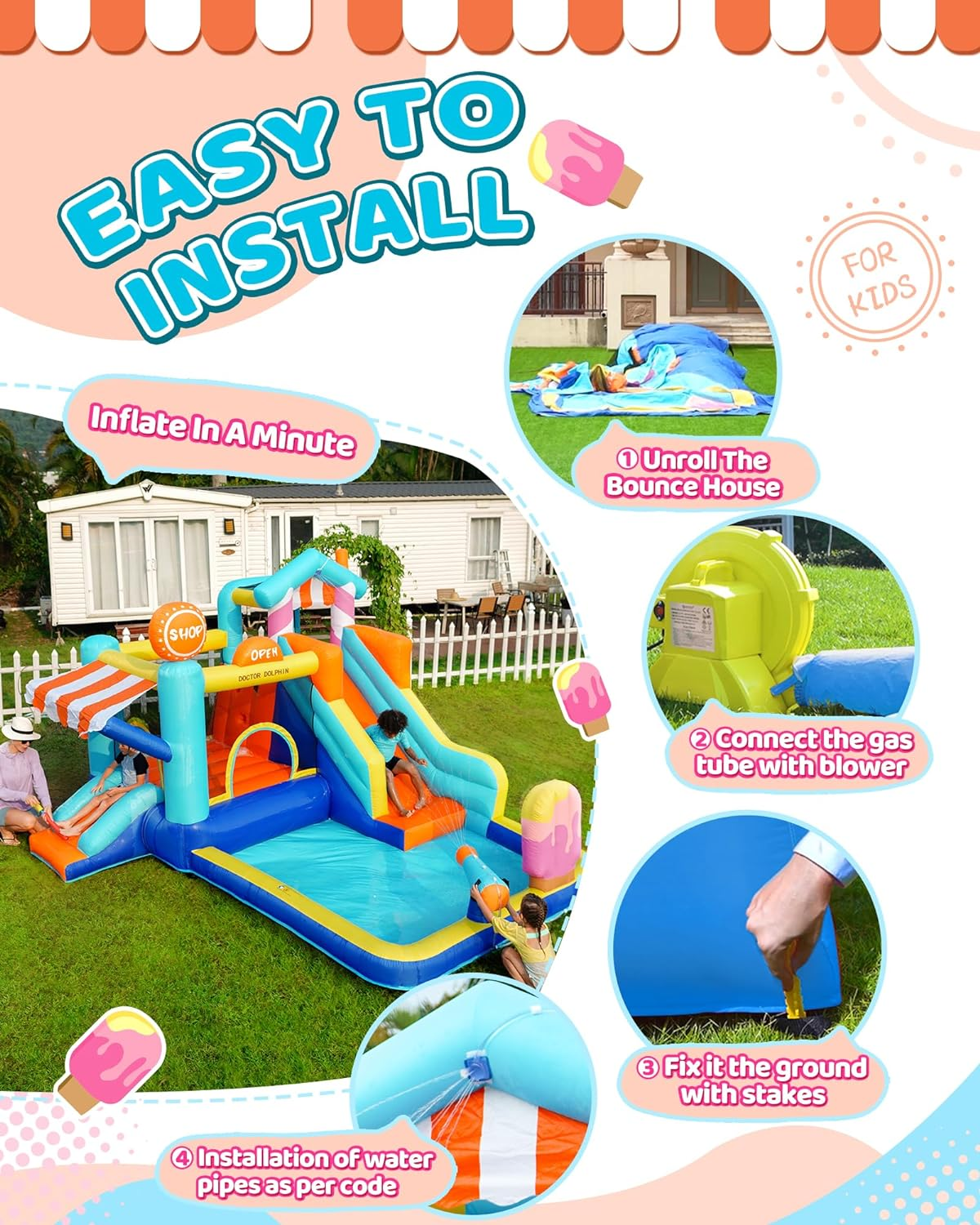 X Doctor Dolphin Inflatable Bounce House with Slide and Blower for Kids, Double Slide Jumping Inflatable Bouncer Blow up Bouncy Castle with Ball Pit for Indoors and Outdoors image number 2