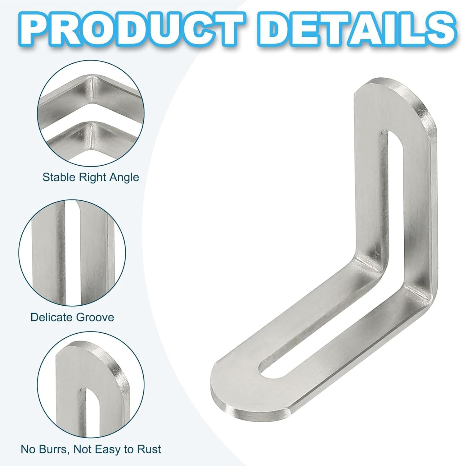 Yharnamite 10 Pcs Adjustable L-Shape Corner Brace with 20 Pcs Screwst, Shelf Bracket, Heavy Duty 90 Degree Corner Fastener Brace Support Stainless Steel Right Angle Fixer for Wood Furniture (Silver)