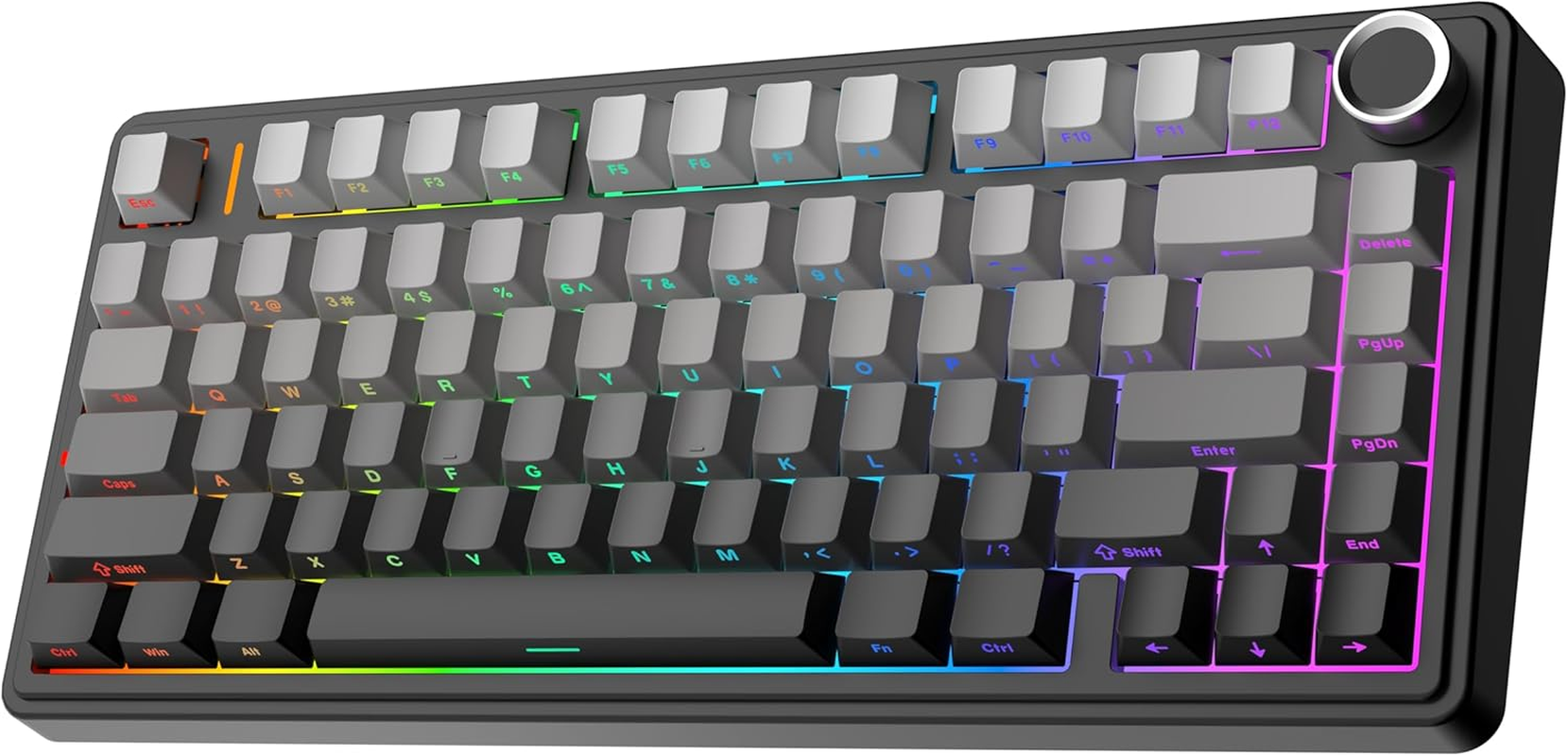 Mechlands Aula F75 PRO 75% Wireless Gaming Keyboard, Gasket Mechanical Custom Keyboard with Five-Layer Padding, Bluetooth/2.4Ghz/Usb-C, Hot Swappable, Knob, RGB, Reaper Switches (Gradient Black)
