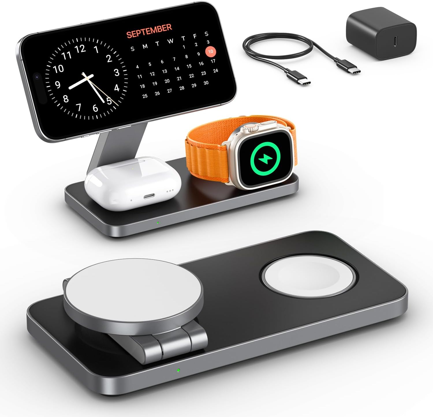 Keepro for Magsafe Charger,3 in 1 Wireless Charger,Foldable Wireless Charging Station for Iphone Air/17/16/15/14/13/12,Travel Magnetic Charger for Airpods Pro 3/2 and Apple Watch (Black)