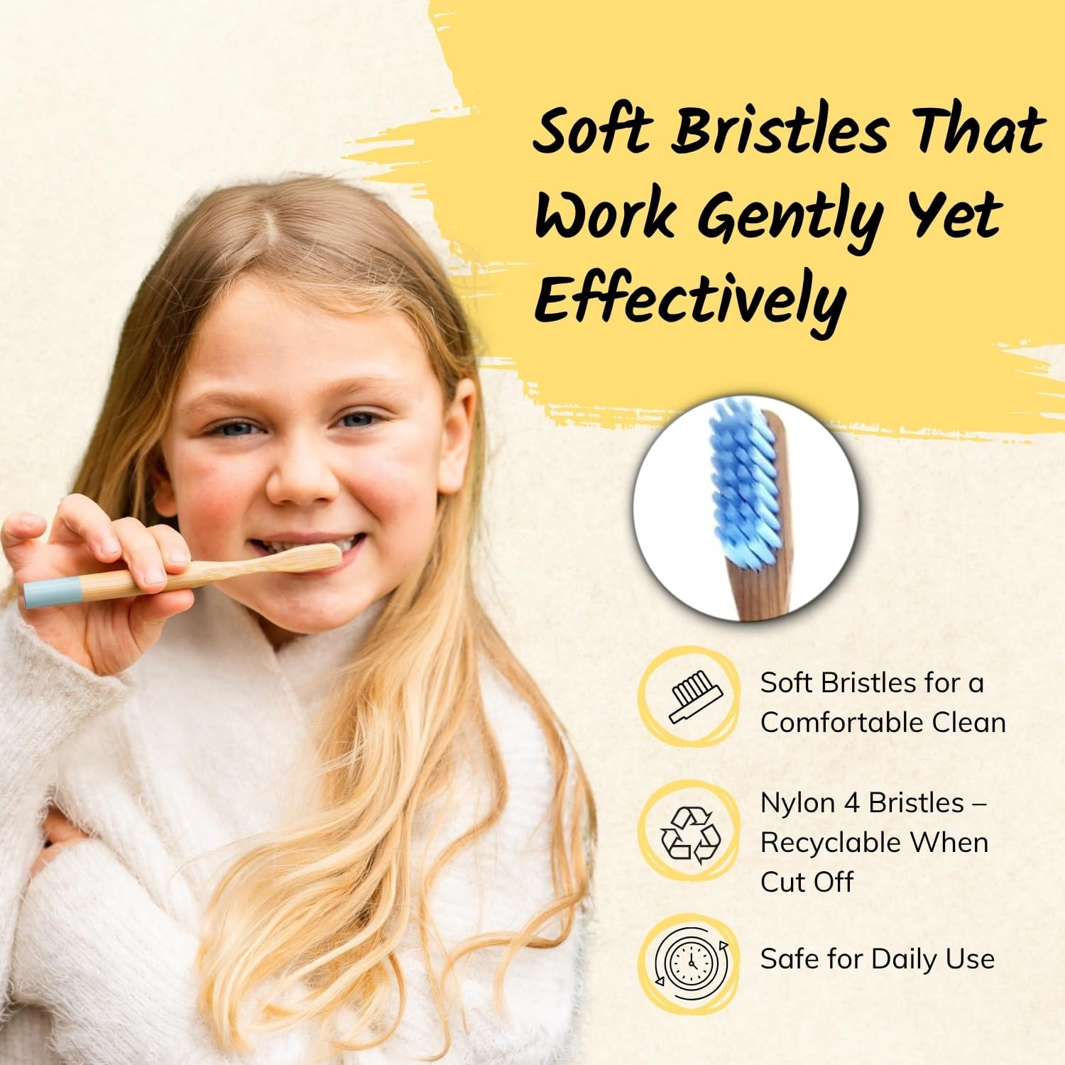 The Boo Collective Bamboo Children Toothbrush Set, Soft Toothbrush for Kids and Toddlers, Black Children Toothbrushes with Soft Bristles, Vegan, Sustainable, Australian-Owned Brand, Pack of 4 image number 4