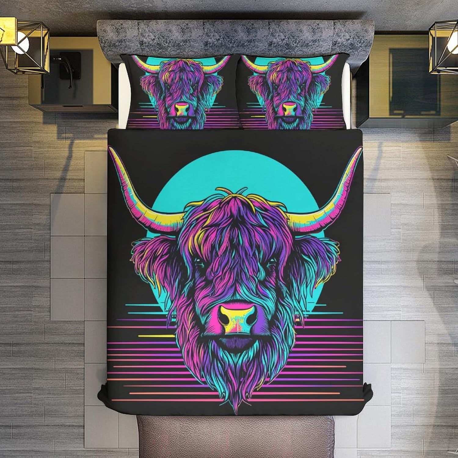 Highland Cow Luxury Duvet Cover Sets Pop Art Comforter Cover with Pillowcases Soft Microfiber Quilt Covers 3Pcs Bedding Set with Hidden Zipper,Queen（210X210Cm） image number 6