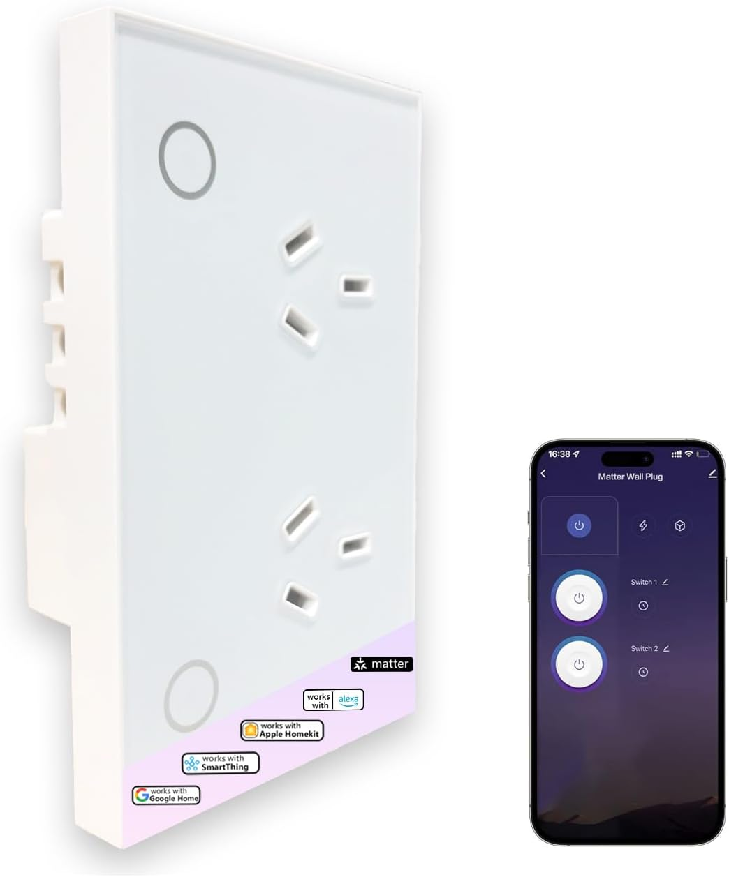 Jinvoo Smart Wall Outlet Socket,Wall Charger Outlet Socket, 16A Plug Charger Smart Power Point GPO Voice Control Compatible with Alexa & Googglee, Timer Schedule,Saa Certified Overload Protection
