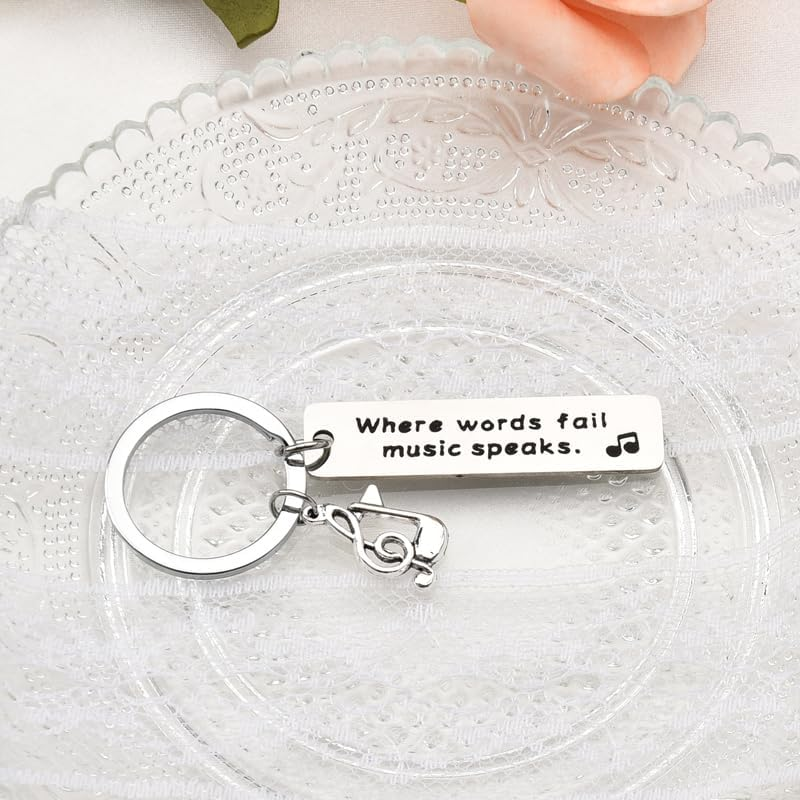 Music Keychain Gifts for Musicians & Lovers - Inspirational Teacher & Student Gift Ideas - Where Words Fail, Music Speaks