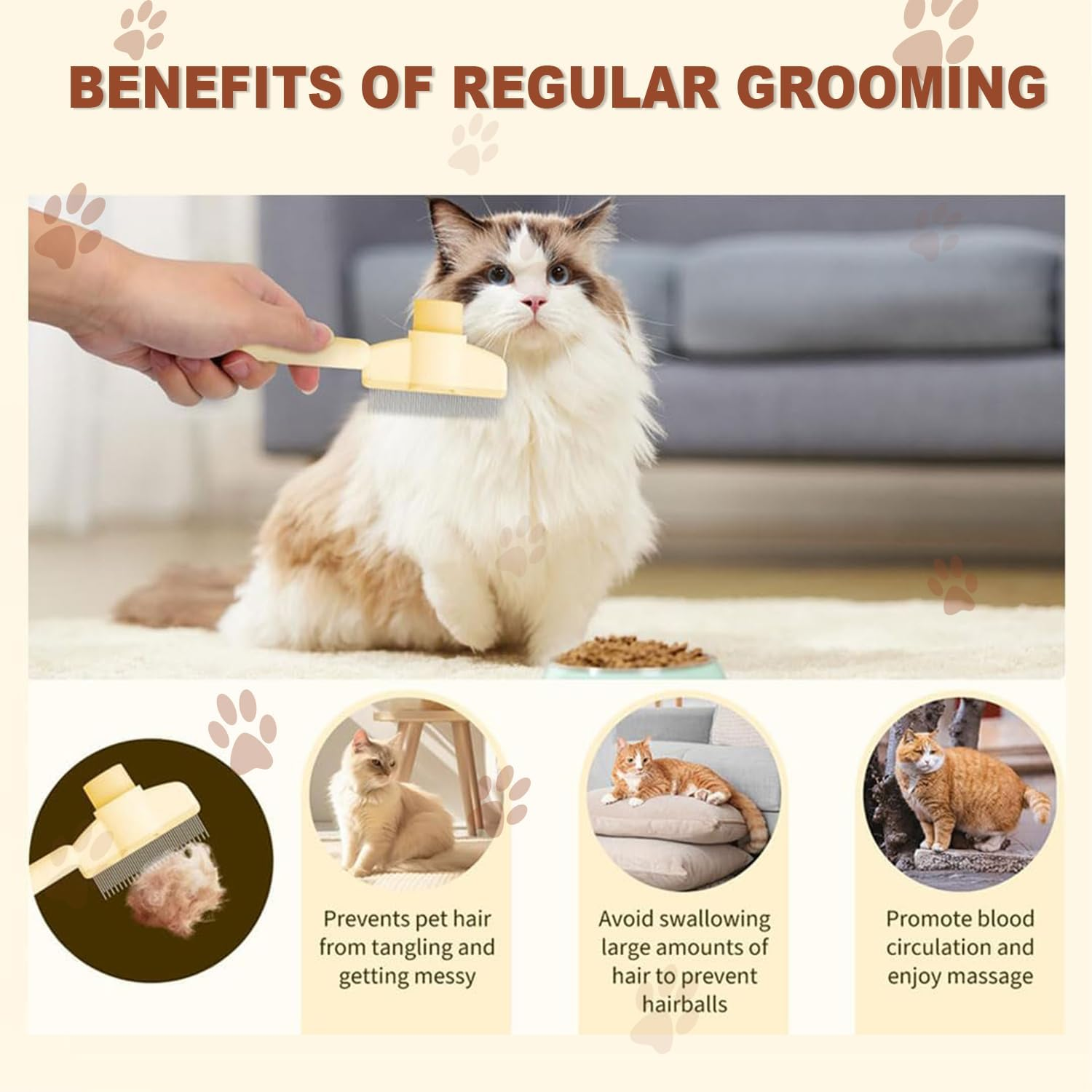 IONPSHG Cat Comb Grooming Tool Self Cleaning Grooming Brush for Cats and Dogs Cat Hair Removal with Release Button Pet Flea Comb Removes Fur Relieves Pain for Massaging and Cleaning Shedding Pet Hair image number 2