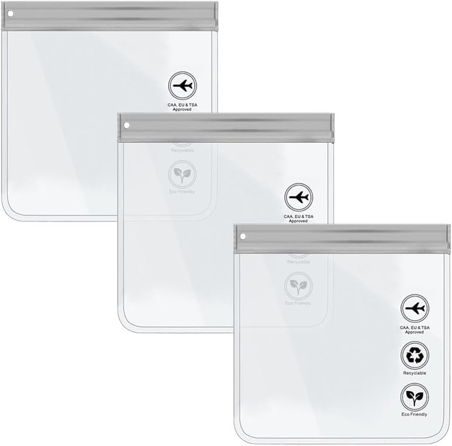 3Pcs Approved Toiletry Bag,Leakproof Airport Security Liquid Bags Trip Accessories Makeup Essentials Clear for Men Women