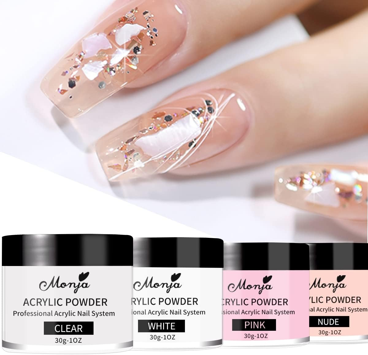 Monja Acrylic Powder - 4PCS 30G Professional Colored Acrylic Nail Powder for Acrylic Nails Extension 3D Nail Art Acrylic Polymer Powder Manicure Salon DIY No Need Nail Lamp image number 3