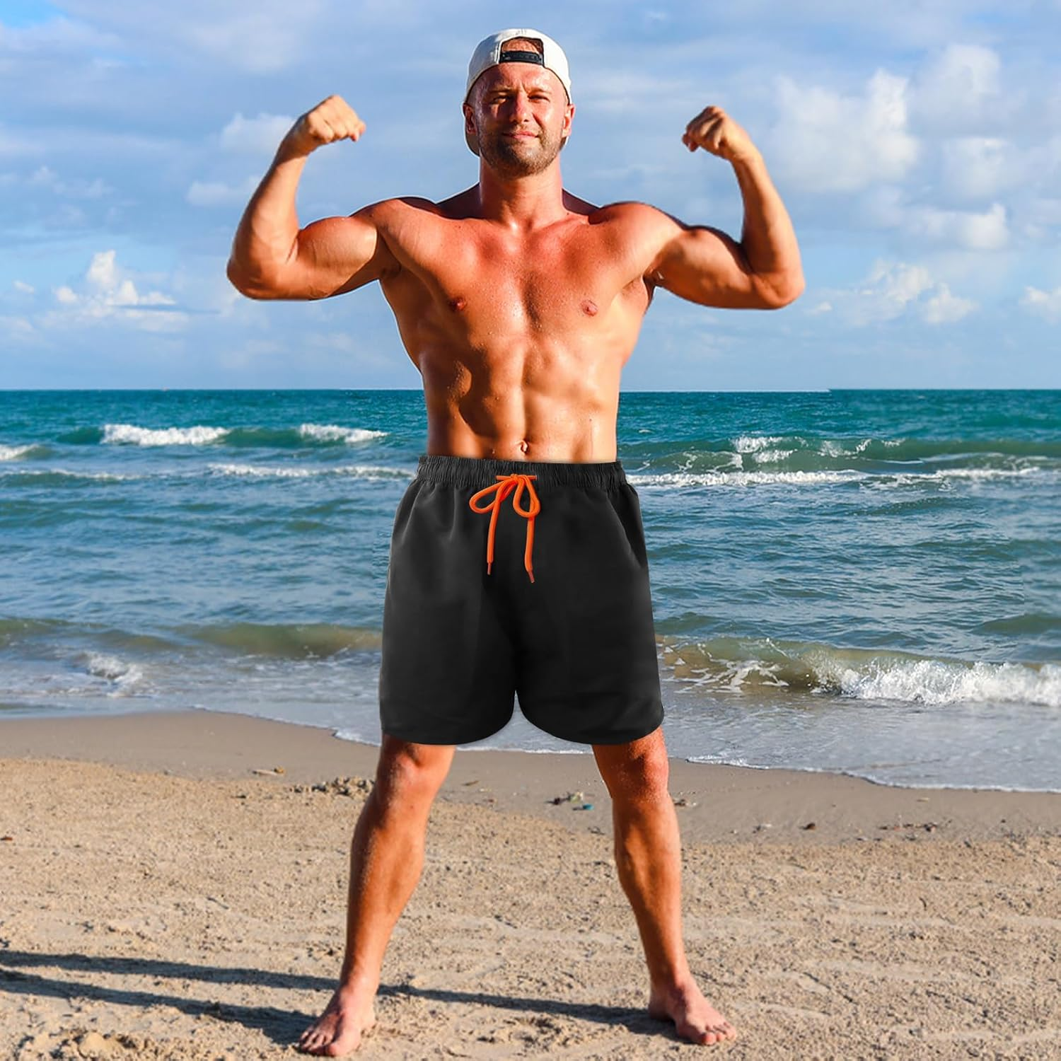 Eclove Men'S Swim Shorts, Men'S Swimming Trunks, Swimwear, Sports Shorts, Short Beach Shorts, Drawstring Training Shorts, Quick-Drying image number 4