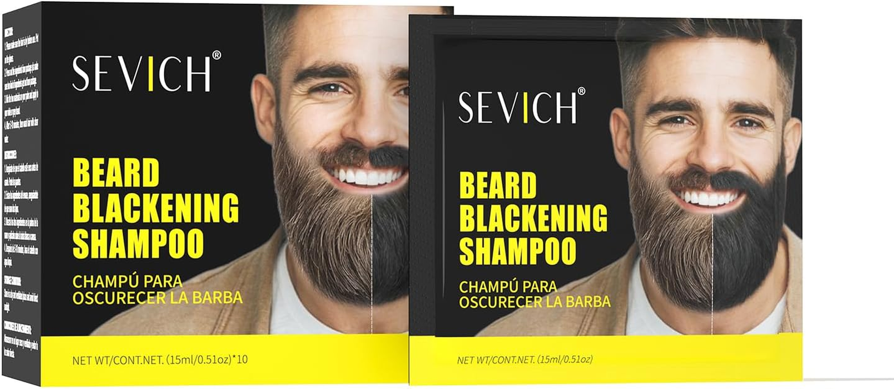 SEVICH Beard Dye Shampoo for Men - Instantly Easy Coloring, Nourishing & Skin Friendly Formula, 4 Week Long-Lasting Color,10X15Ml Travel Friendly Packets image number 3